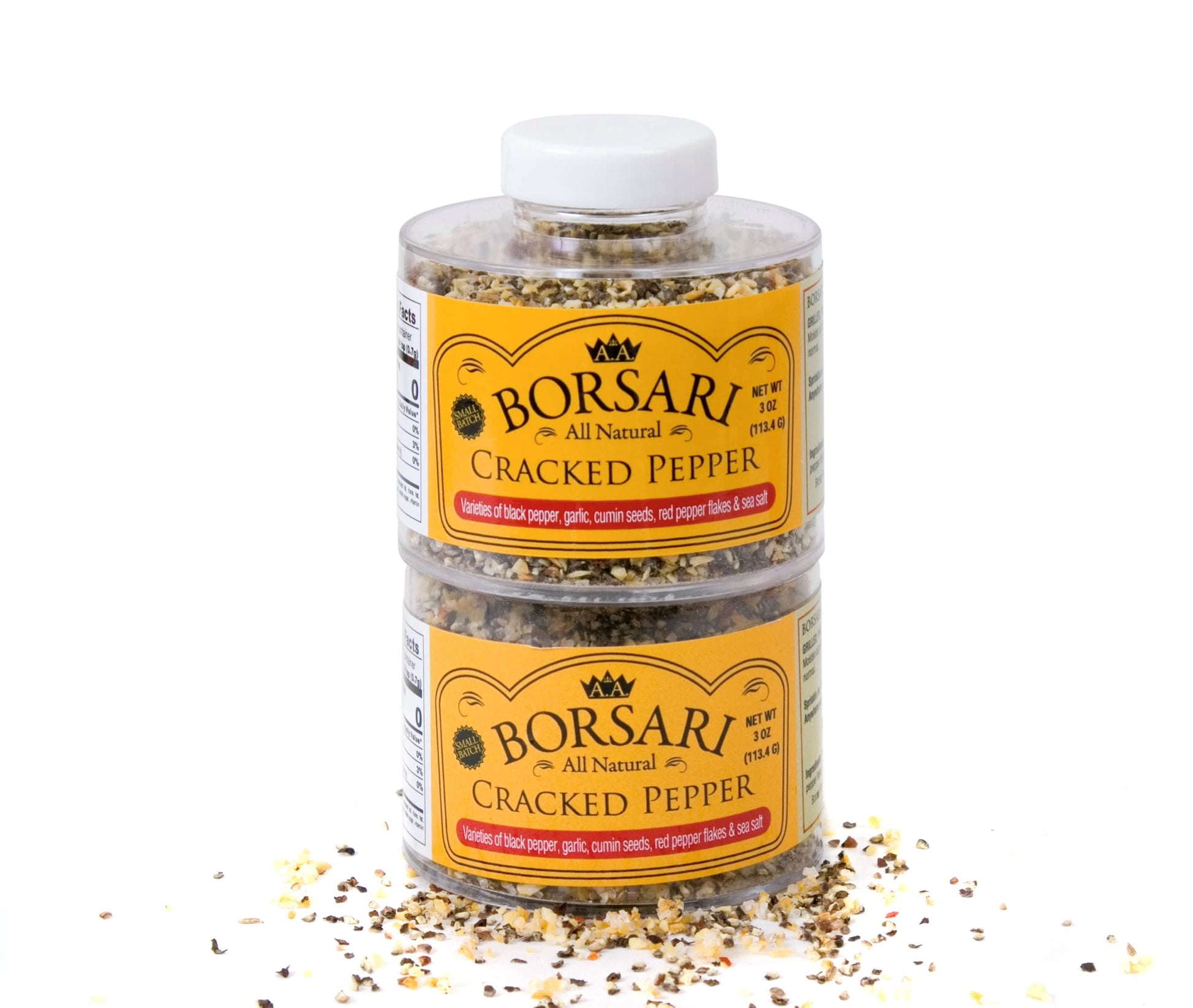 Borsari  Ed Pepper Seasoning Blend 2-Shaker Gift Set - Fresh  Ed Black Pepper Seasoned Salt Blend With Garlic & Red Pepper Flakes - Gourmet Pepper Seasoning Set ( Ed Pepper 3Oz, Pack Of 2)
