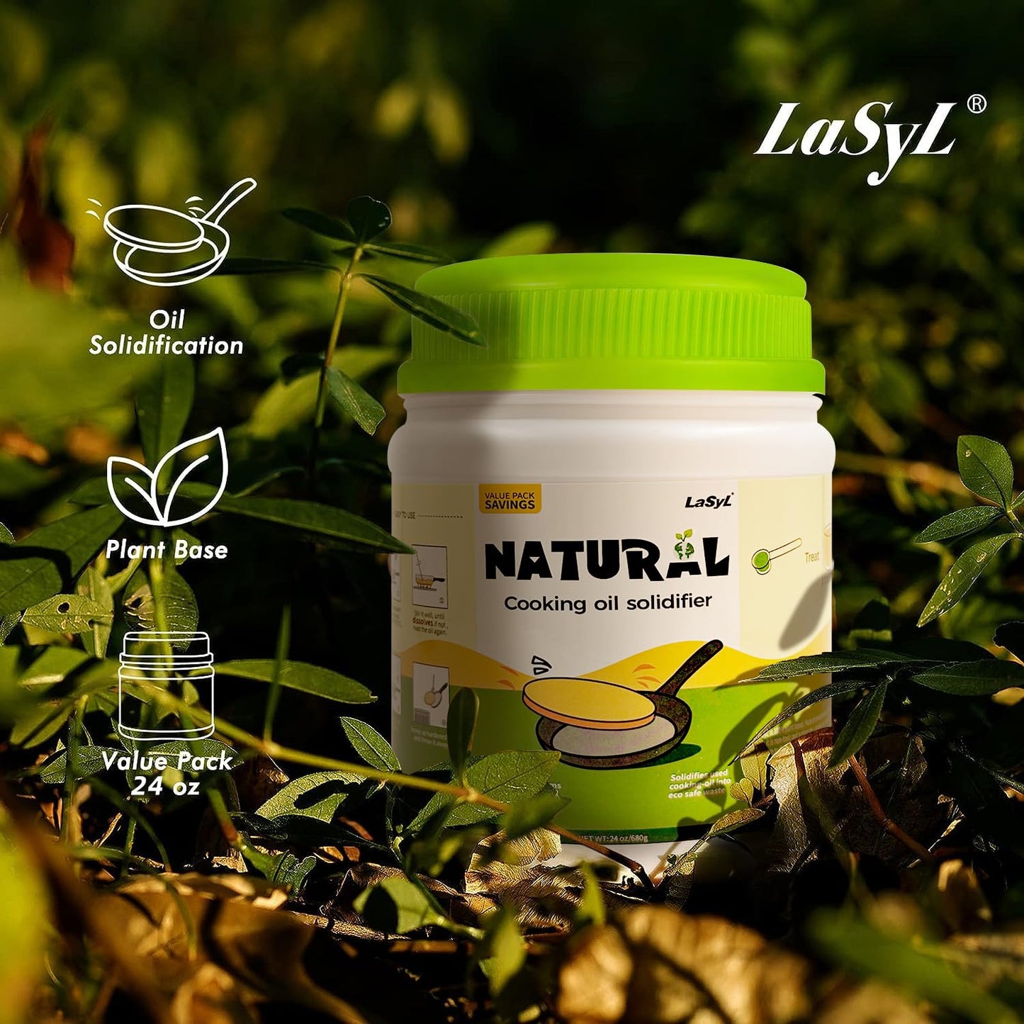 LaSyL Natural Cooking Oil Solidifier Powder, Harden Up to 4.5 Gallon of Fry Oil Away from Mess, 100% Plant-Based Oil Hardener fo