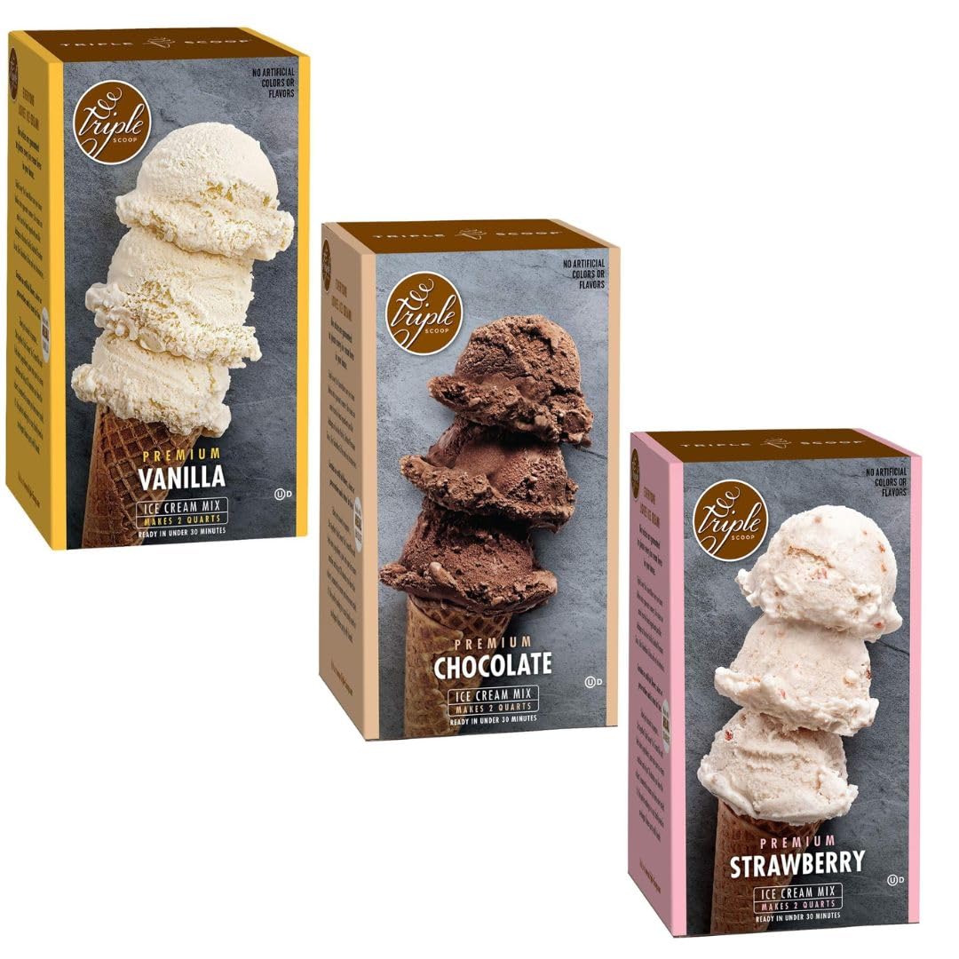 Triple Scoop - Neapolitan Variety Pack Ice Cream Mix  Mix For Ice Cream Maker. Simple  Easy  Delicious. From Gourmet Mix To Maker In 5 Minutes. Made In Usa (Vanilla  Chocolate  Strawberry)