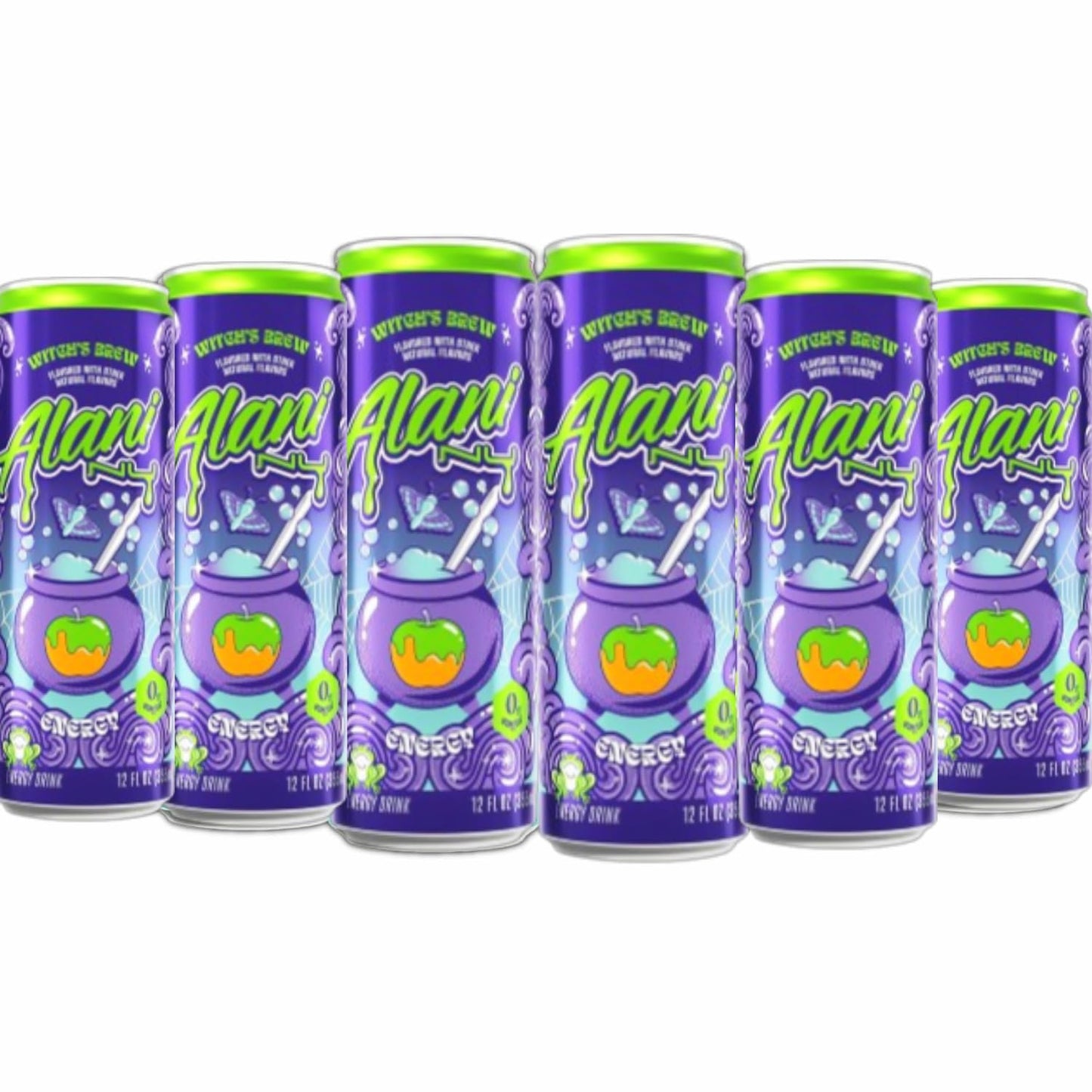New Alani Energy Drink Witches Brew, Sugar Free, Low Calorie Energy Drinks, 12 Fl Oz Cans, 6 Pack