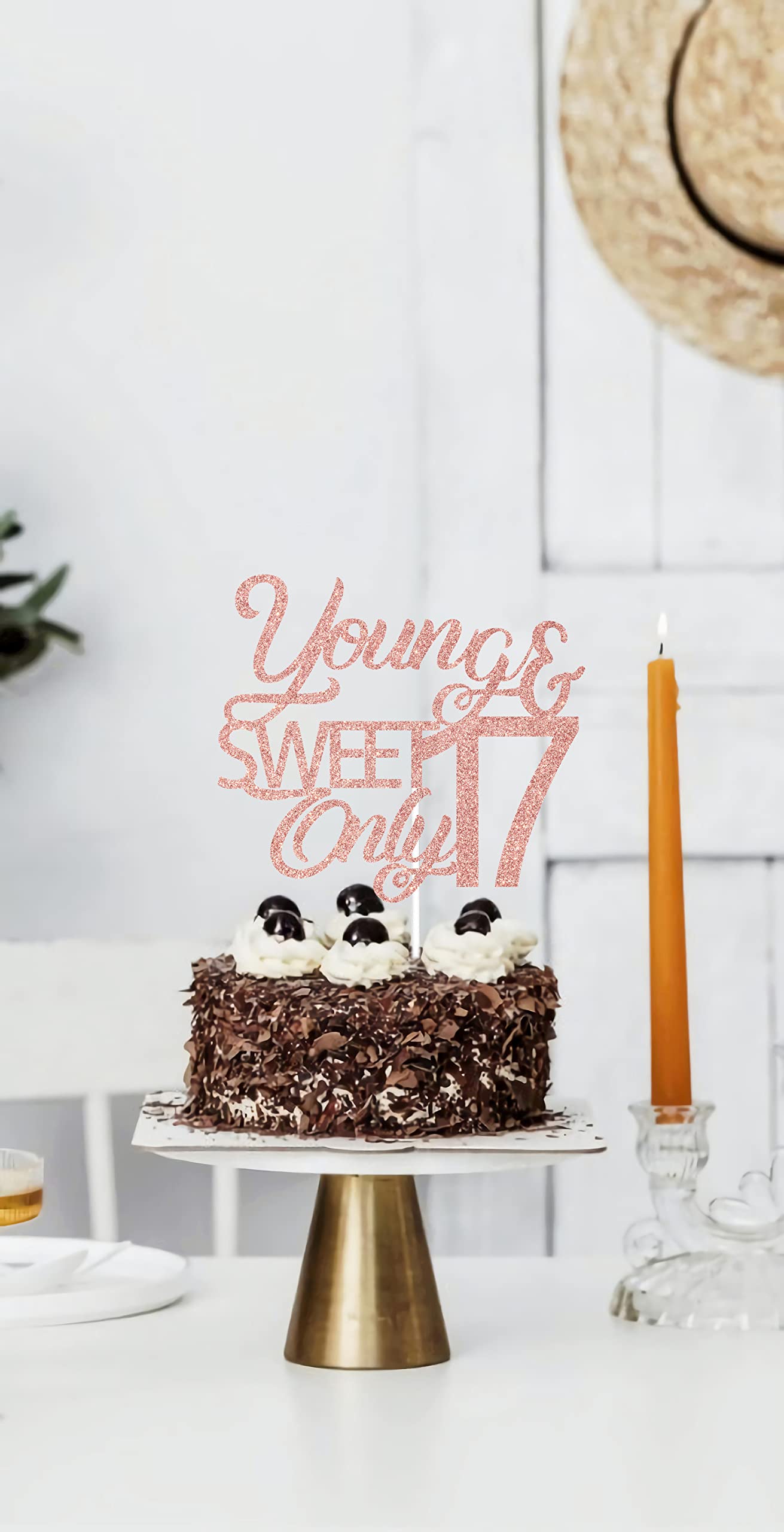 Young And Sweet Only 17 Cake Topper, Happy 17Th Birthday, Cheers To 17 Years Old Cake Decor, 17Th Birthday/Anniversary Party Dec