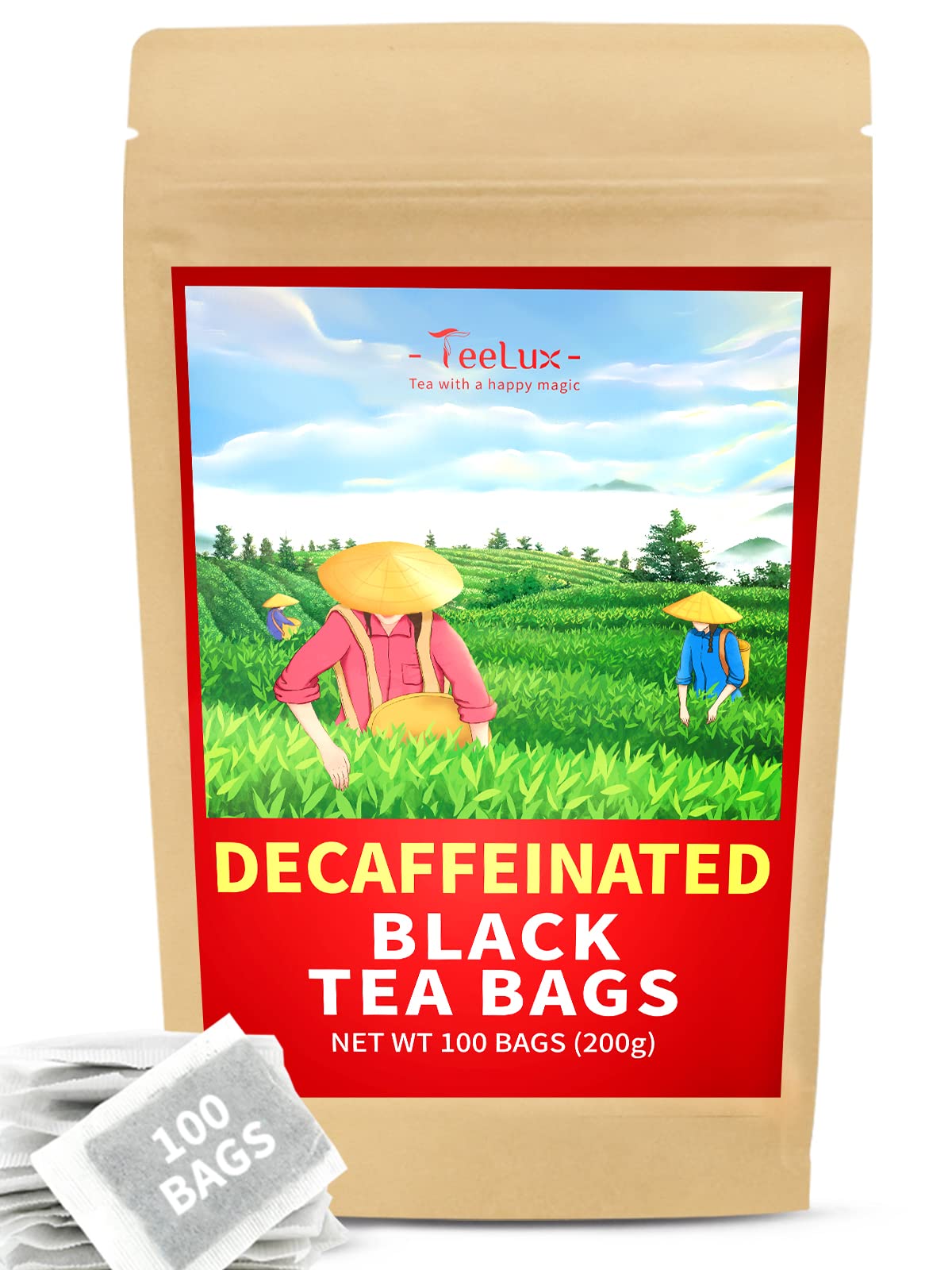 TeeLux Decaf Black Tea Bags, Premium Decaffeinated, Smooth Taste, 100 Count