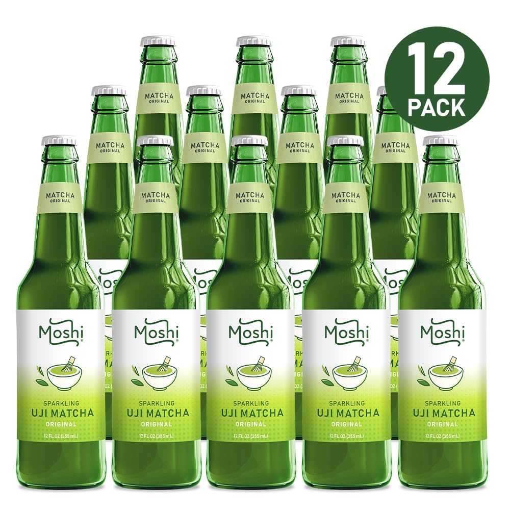 Moshi Sparkling Drinks - Original Matcha - 12 Bottles - Caffeine-Free, Refreshing Beverage