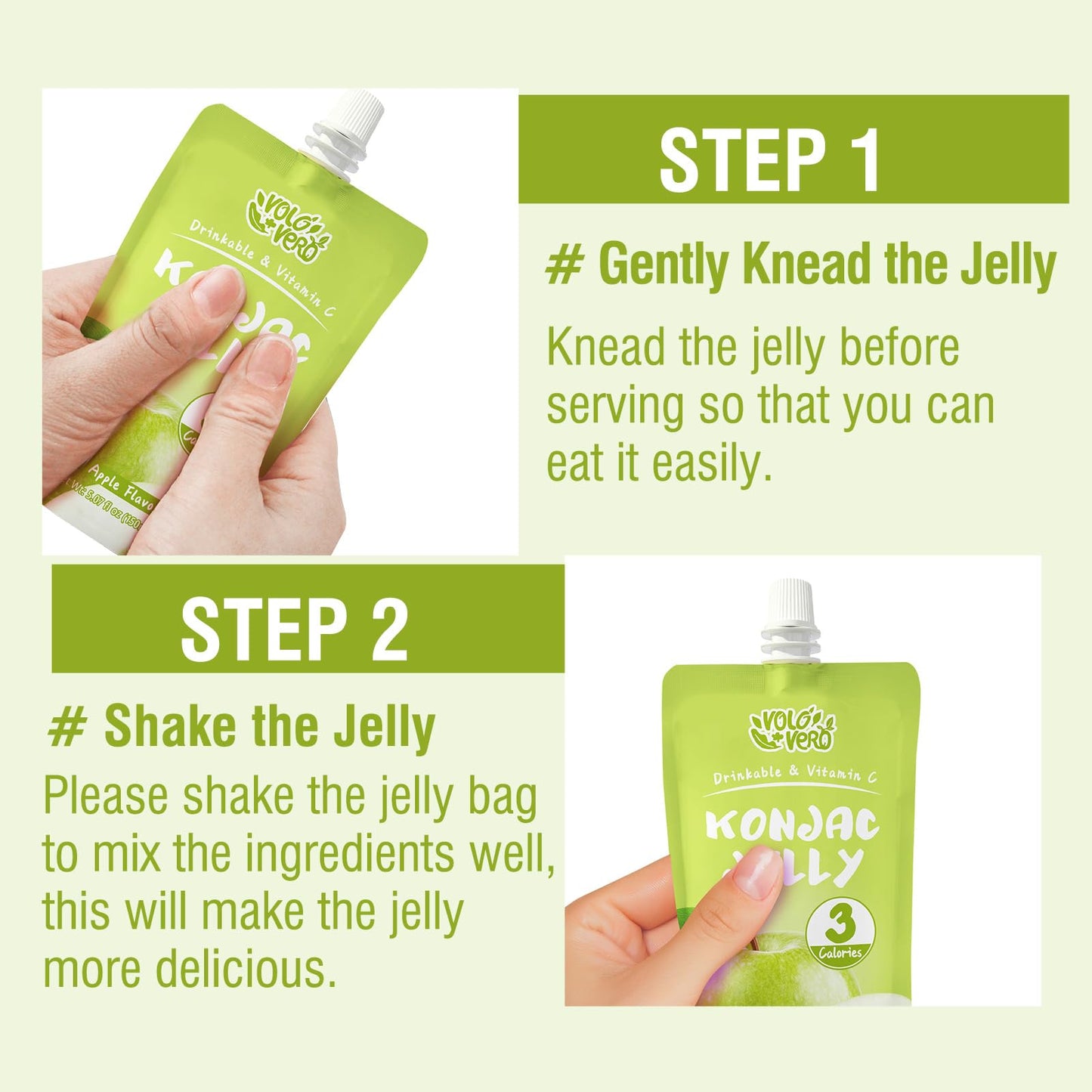 VOLO VERO Konjac Jelly Squeeze Pouch Apple Flavor, Low Calories (3 Kcal), 10 Packs, Gluten Free & Vegan, 0 Sugar, Keto, Low Carb