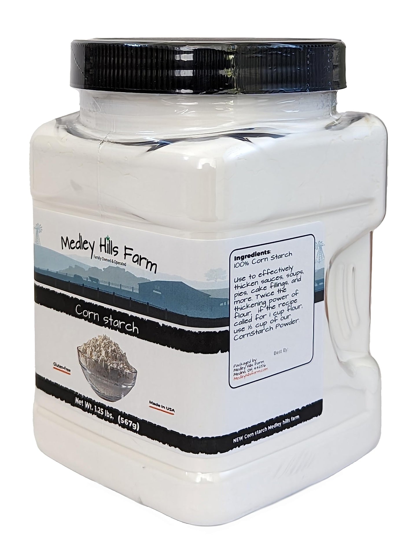 Corn Starch By Medley Hills Farm 1.25 Lbs. In Reusable Container - 100% Pure Corn Starch Powder - Great Thickener For Sauces, So