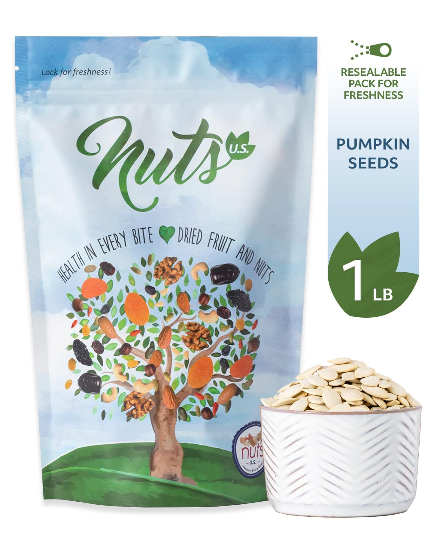 Nuts U.S. - Pumpkin Seeds | Raw And Unsalted | Keto And Paleo Friendly | Vegan And Healthy Snacks In Resealable Bags (1 Lb)