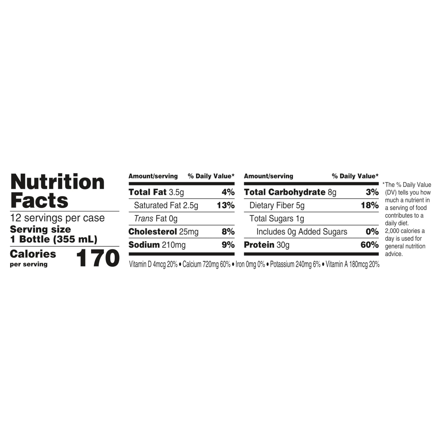 Oikos Protein Shake  Vanilla  30g High Protein Drinks  Shelf Stable  Ready to Drink  5g Prebiotic Fiber  12 fl oz Bottle  12 Count