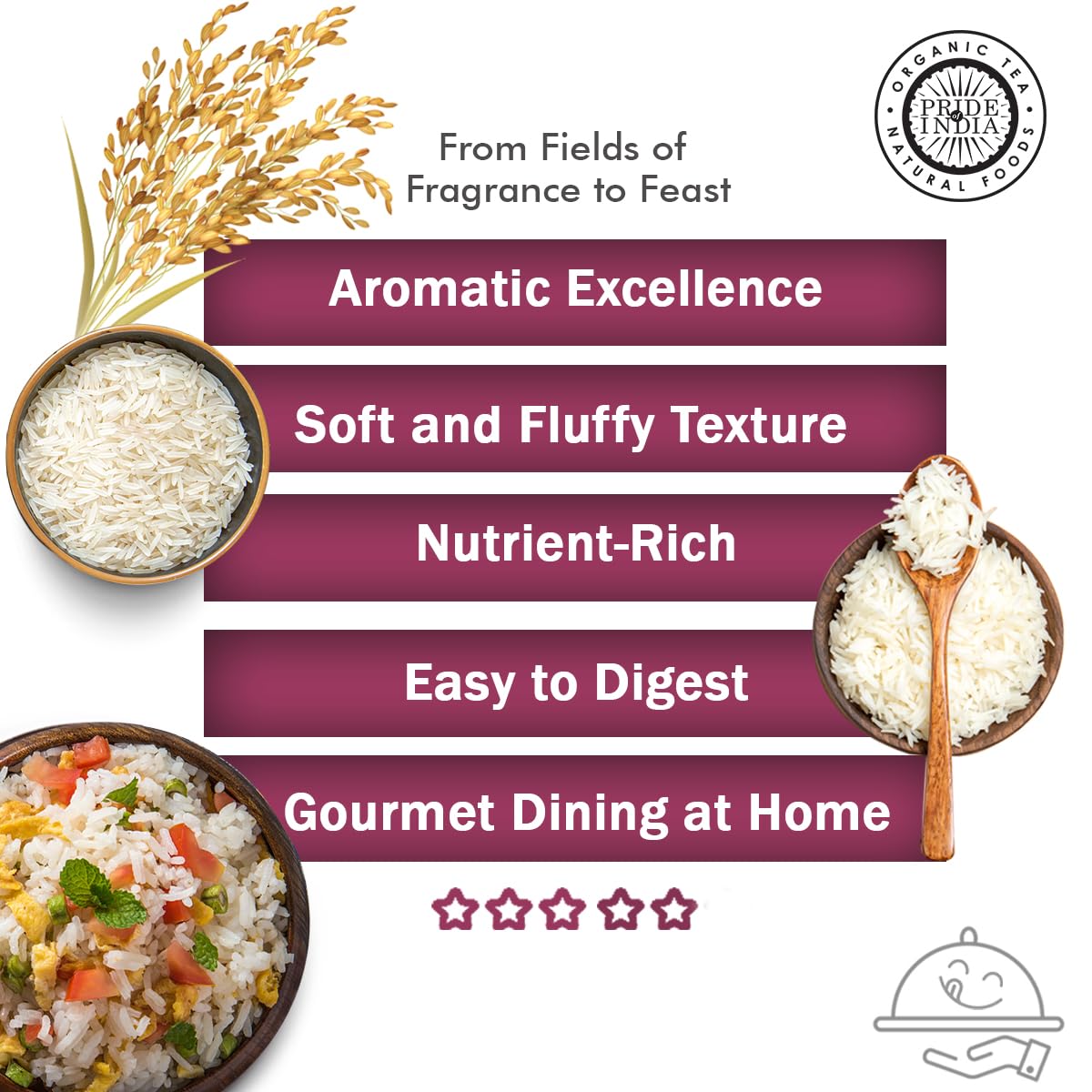 Pride Of India - Thai White Jasmine Rice - Fragrant Hom Mali Rice, 3 Lbs Jar