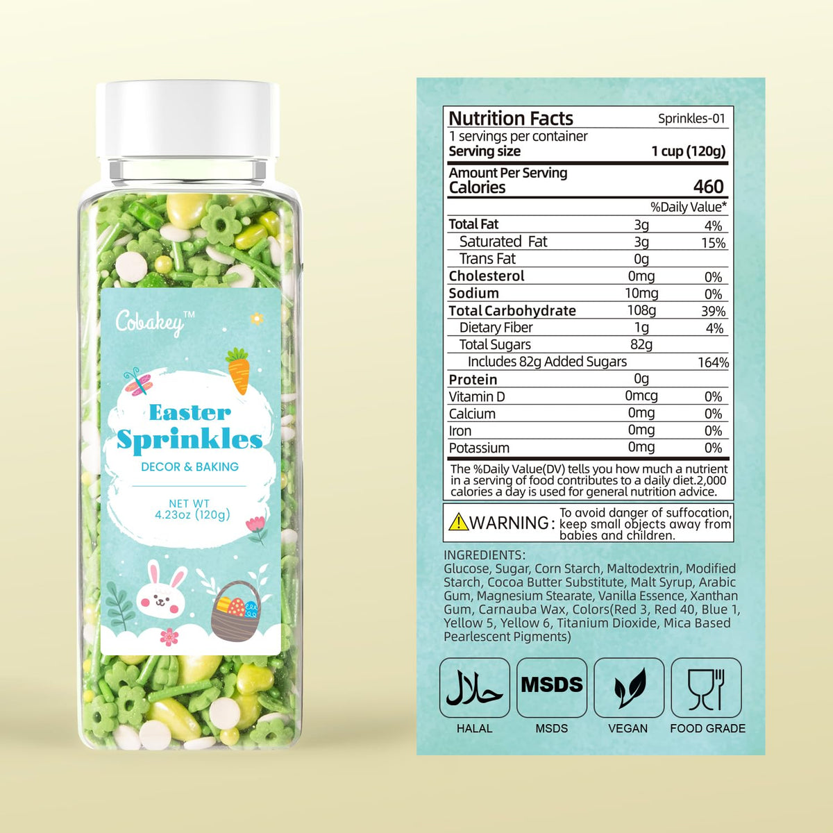 Cobakey Easter Sprinkles For Cookies 4.23 Ounce Spring Sprinkles For Baking Green Easter Eggs Perfect For Easter Cake Decoration