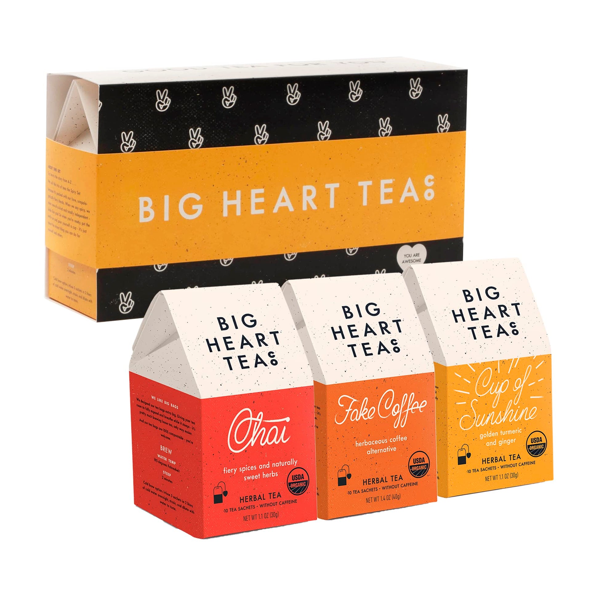 Big Heart Tea Co. Spicy Tea Bags Gift Set - Organic Herbal Tea Variety - 30 Bags - Zero Plastic Sachets