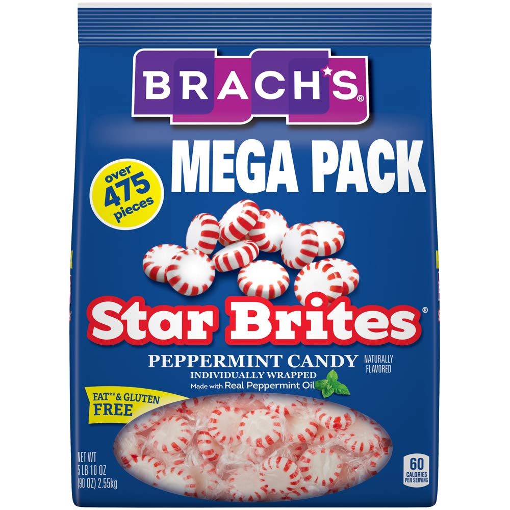 Brachs Star Brites Peppermint Starlight Mints Hard Candy, 475 Count, Bulk Candy Bag, Multicolor