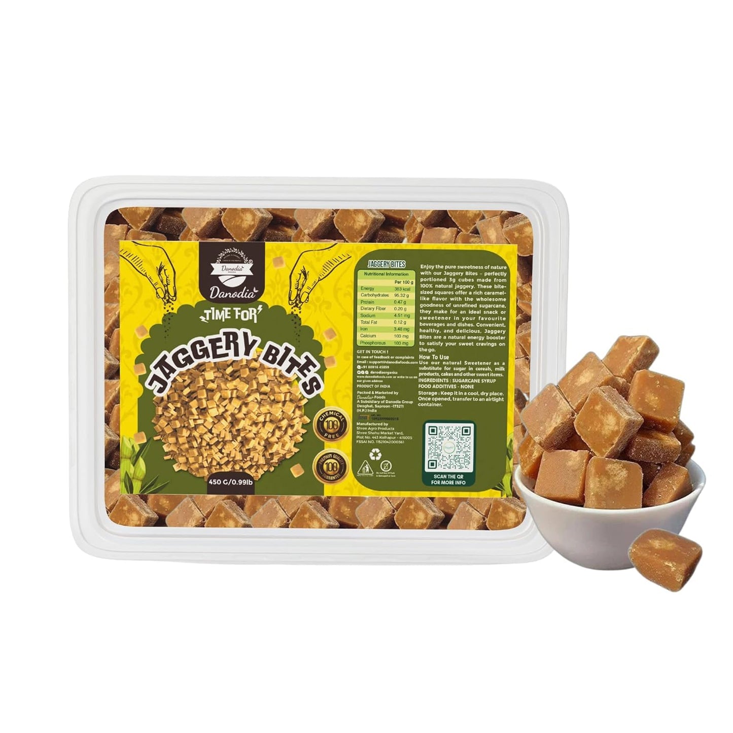 Danodia Foods Organic Snackable Jaggery Bites 1 Lb (450G) | Pure & Natural Cane Sugar Bites | No Chemicals Or Additives | Square & Easy-To-Use | White Sugar Alternative | Gluten Free & Vegan Sweetener