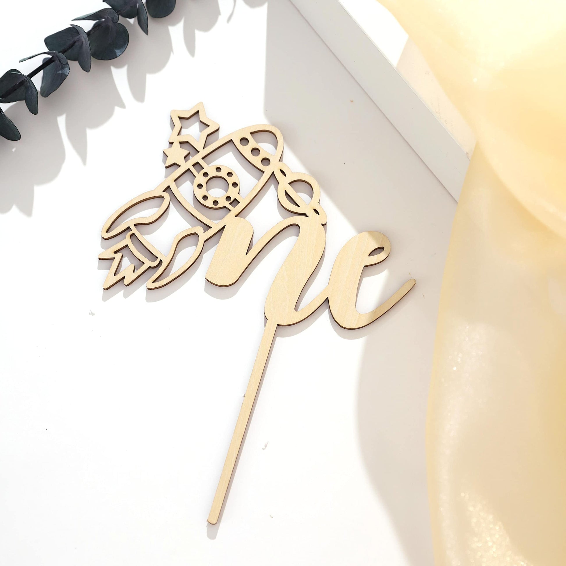 Wood Outer Space One Cake Topper - First Trip Around The Sun Cake Topper, Space Cake Topper 1St Birthday, Wood Rocket One Cake T