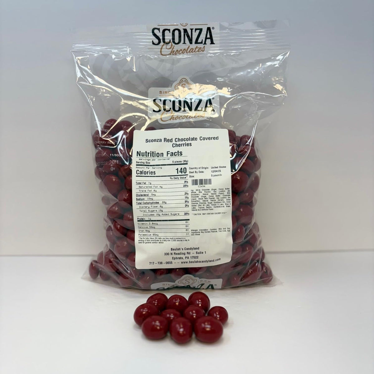Beulah'S Red Chocolate Covered Dried Cherries, 5 Pound Package, 400 Pieces Of Candy