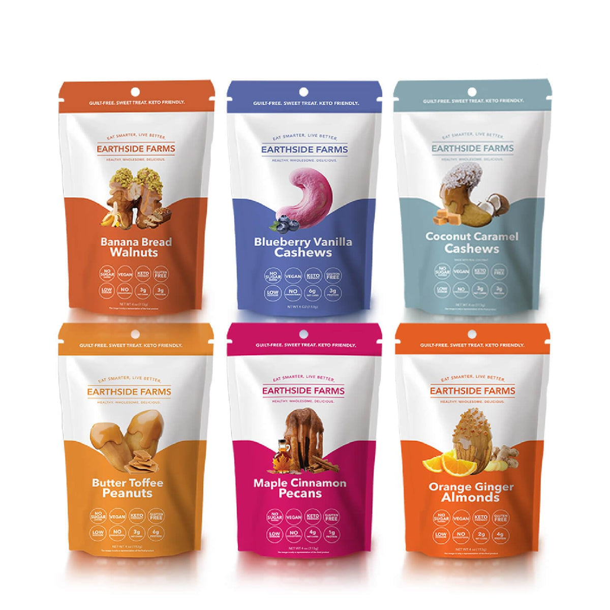 Earthside Farms Candied Nuts, A Keto Friendly, Low Carb, Low Sugar Snack, Individual Packs of Flavored Nuts Coated in a Sweet Ca