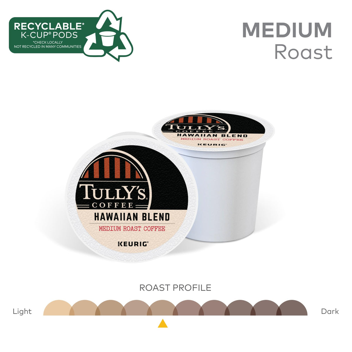 Tully's Coffee Hawaiian Blend K-Cup Pods, Medium Roast, 96 Count - Single-Serve Coffee for Keurig Brewers