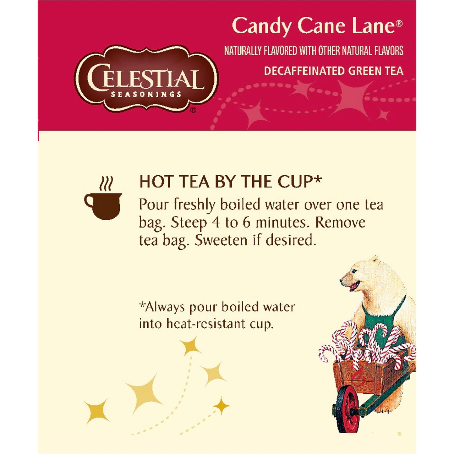 Celestial Seasonings Green Tea, Decaffeinated, Candy Cane Lane, 18 Count (Pack of 6)