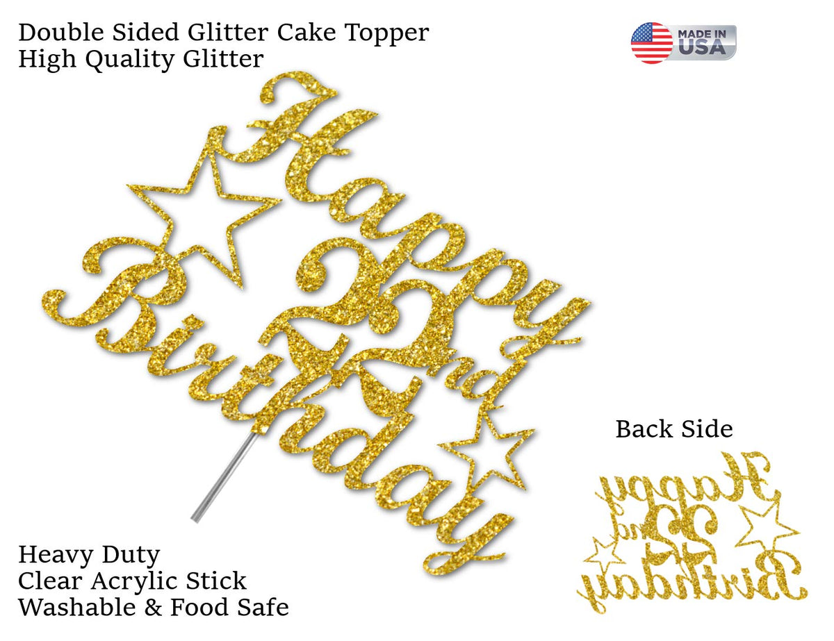 RokAPary 22nd Birthday Cake Topper, Gold Glitter, Acrylic, Sturdy Double-Sided, 1 Count