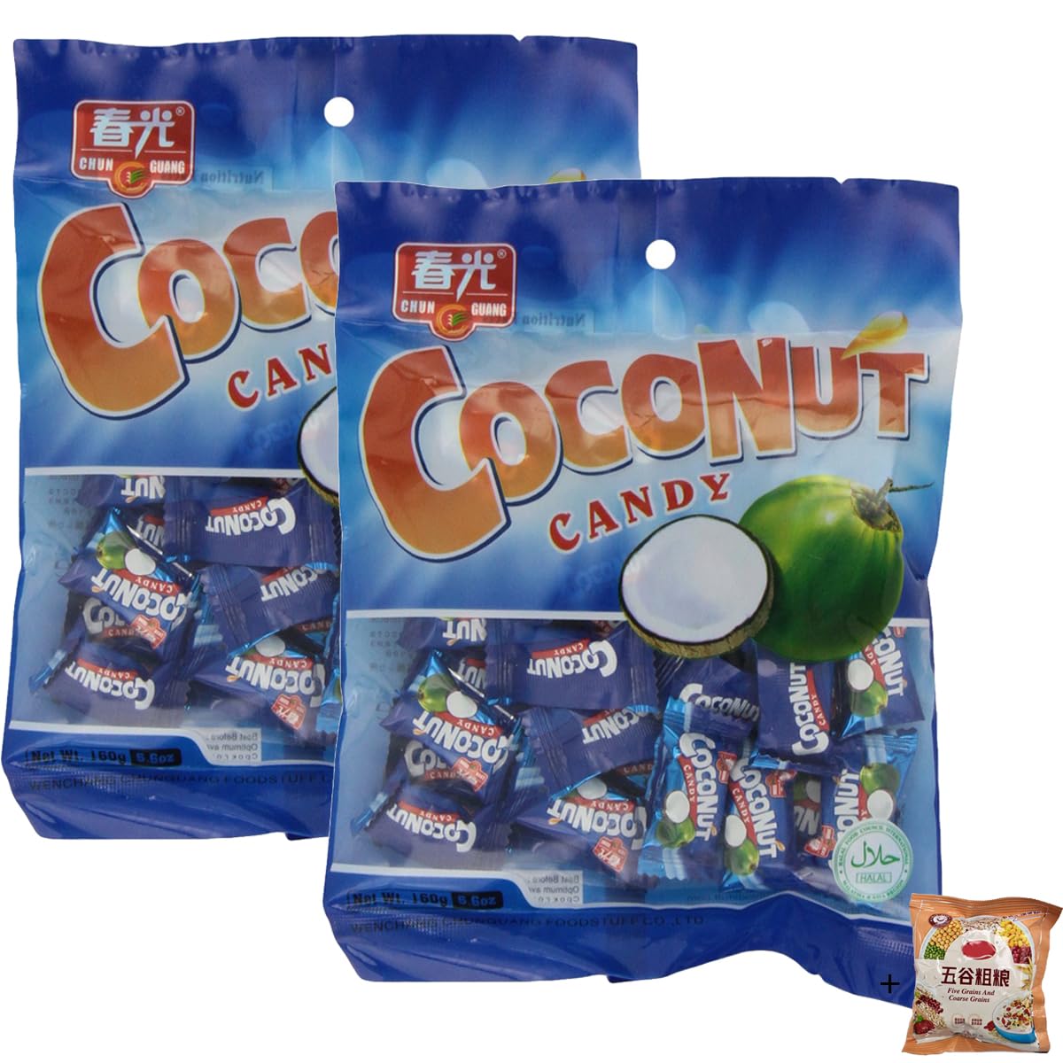 Ginger Coconut Candy 5.6oz (2pack, blue),Comes with a small packet of cereal drinks as a bonus(Taste random)