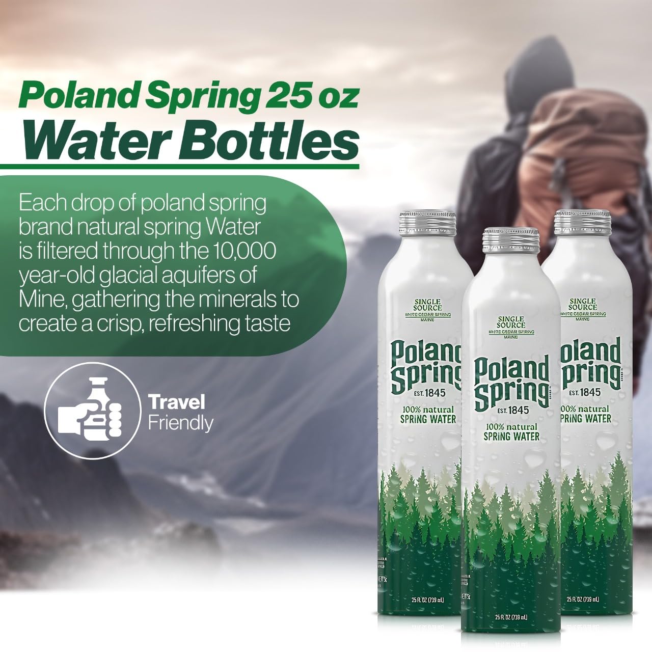 Poland Spring Brand 100% Natural Spring Water, 23 fl oz. 100% recyclable Aluminium Bottles by MIALO Trusted Trader (6 pack)
