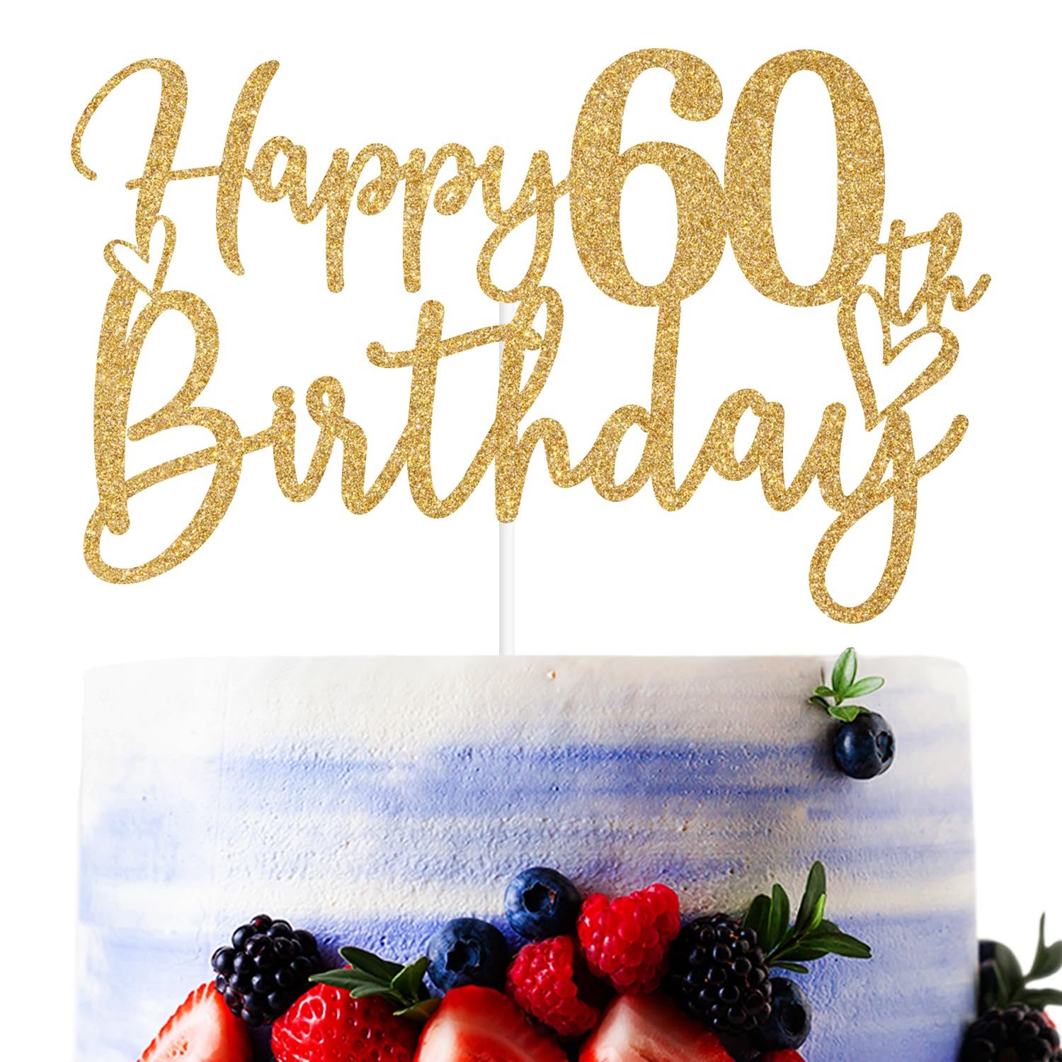 Sriburcio Gold Glitter 60th Birthday Cake Topper - Cheers to 60 Years Decoration