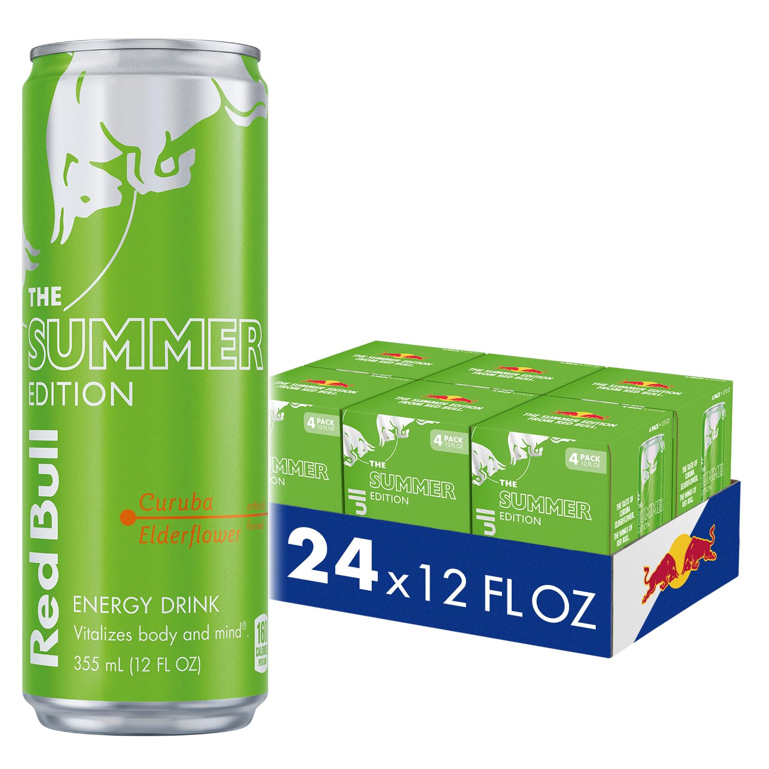 Red Bull Green Edition Curuba Elderflower Energy Drink, 12 Fl Oz, 24 Cans (6 Packs of 4), Model RB242814