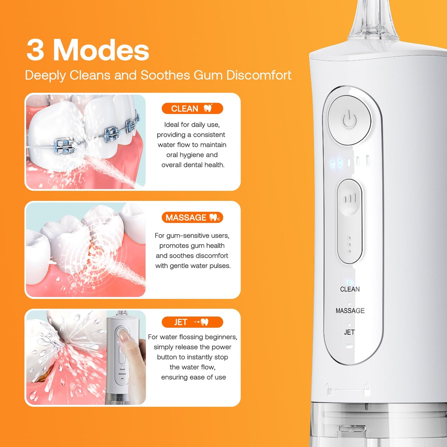 Bitvae Water Dental Flosser For Teeth, Rechargeable Water Teeth Cleaner Picks, Ipx7 Waterproof Water Flosser, 3 Modes 6 Jet Tips