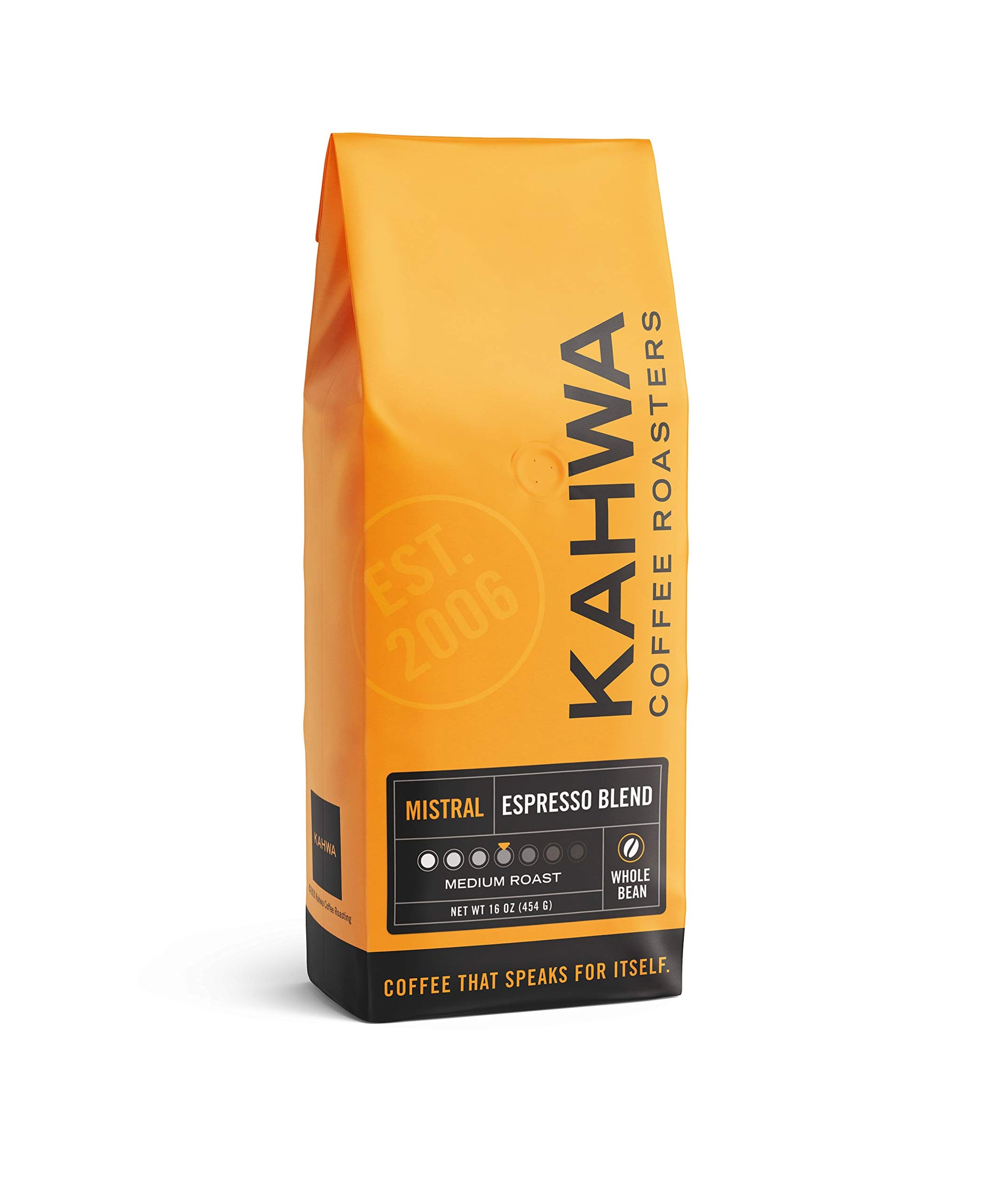 Kahwa Coffee Mistral Medium Roast Espresso Blend, Whole Bean, 16 oz Bag