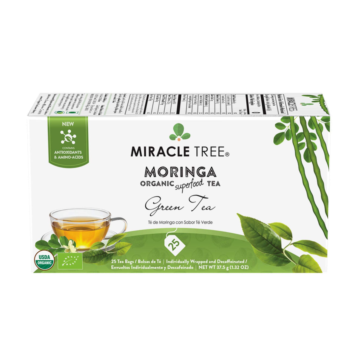 Miracle Tree - Organic Moringa Superfood Tea, 25 Individually Sealed Tea Bags, Green Tea (Keto, Detox, Energy & Immunity Booster