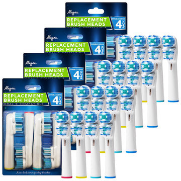 Replacement Brush Heads Compatible With Oral B- Double Clean Design, Pack Of 16 Generic Electric Toothbrush Replacement Heads- F