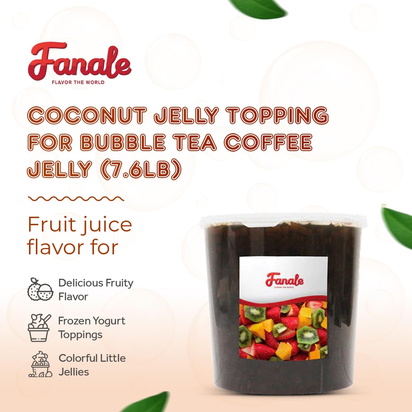 Fanale Coconut Jelly Topping Nata De Coco For Boba Tea | Ice Cream | Yogurt | Smoothie | Milk Tea | Desserts (Coffee, 7.26 Lb) J