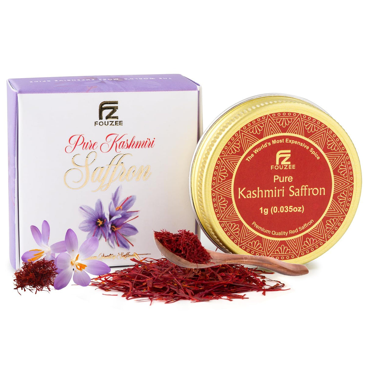 FOUZEE Pure Kashmiri Saffron Threads, 1g Pack, Dark Red, Ideal for Cooking, Spices, Rice, Tea, Desserts, Risotto