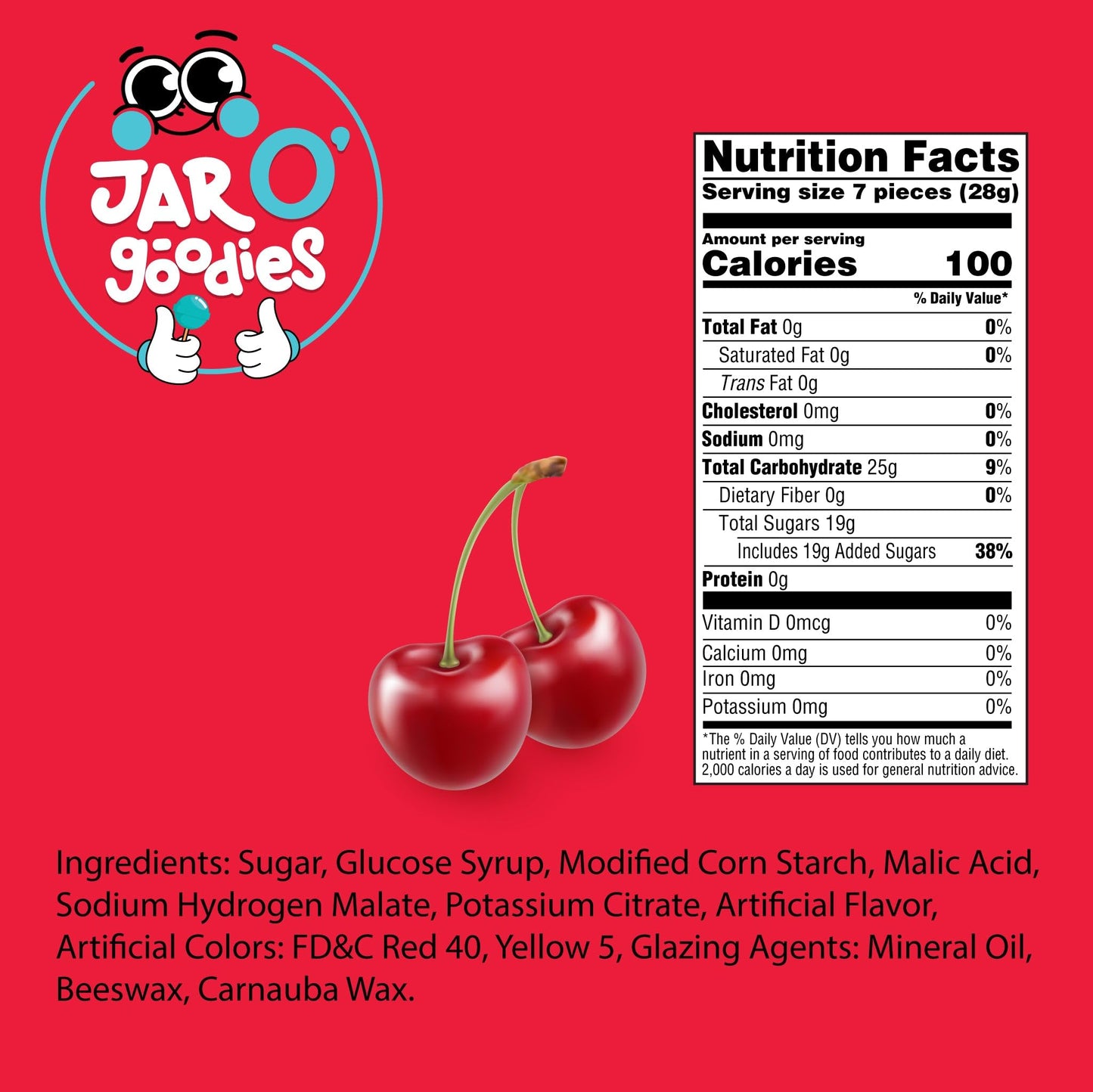 Jar O Goodies - Holiday Treats, Christmas Stocking Stuffers, Cherry Sours Red Candy Balls Gift Set, Original Chewy Candies (8 O