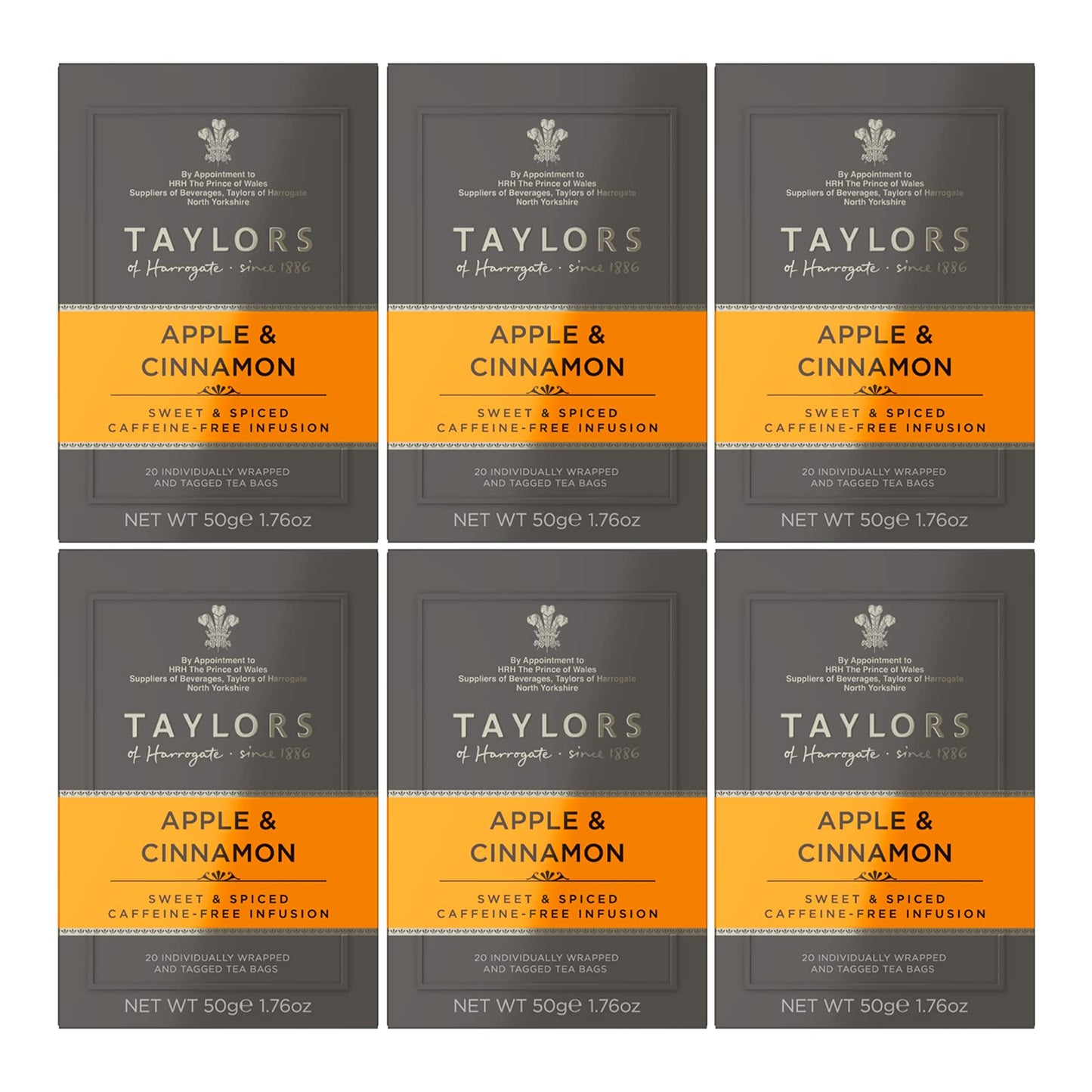 Taylors of Harrogate Herbal Tea Apple & Cinnamon, 20 Count (Pack of 6), Orange, Model 5005GL