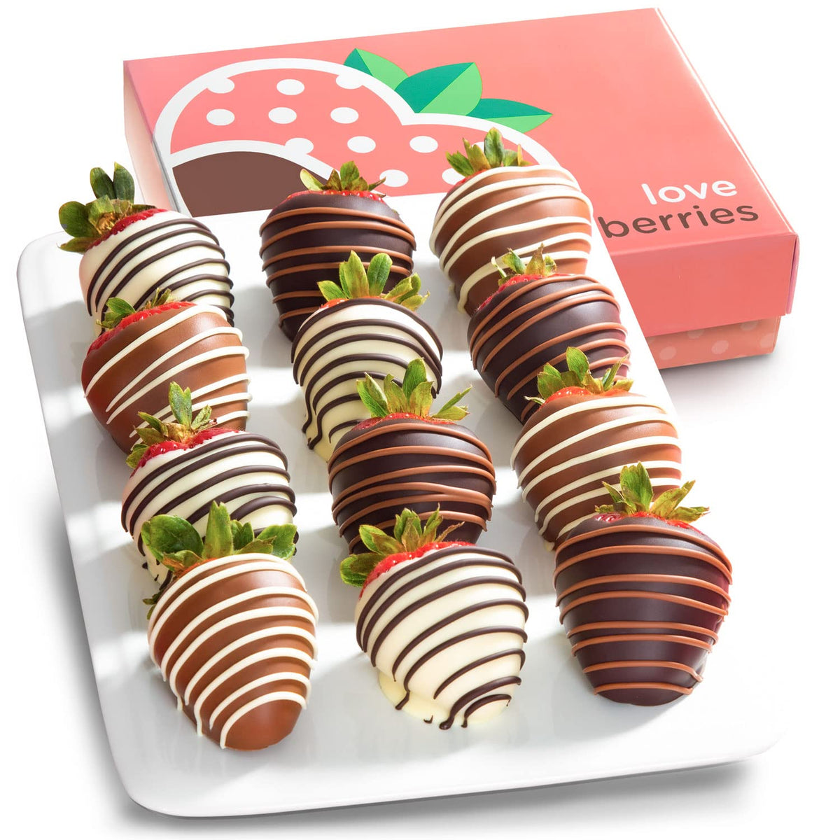 A Gift Inside Chocolate Covered Strawberries, 12 Count, Dark/Milk/White, 32 Ounce