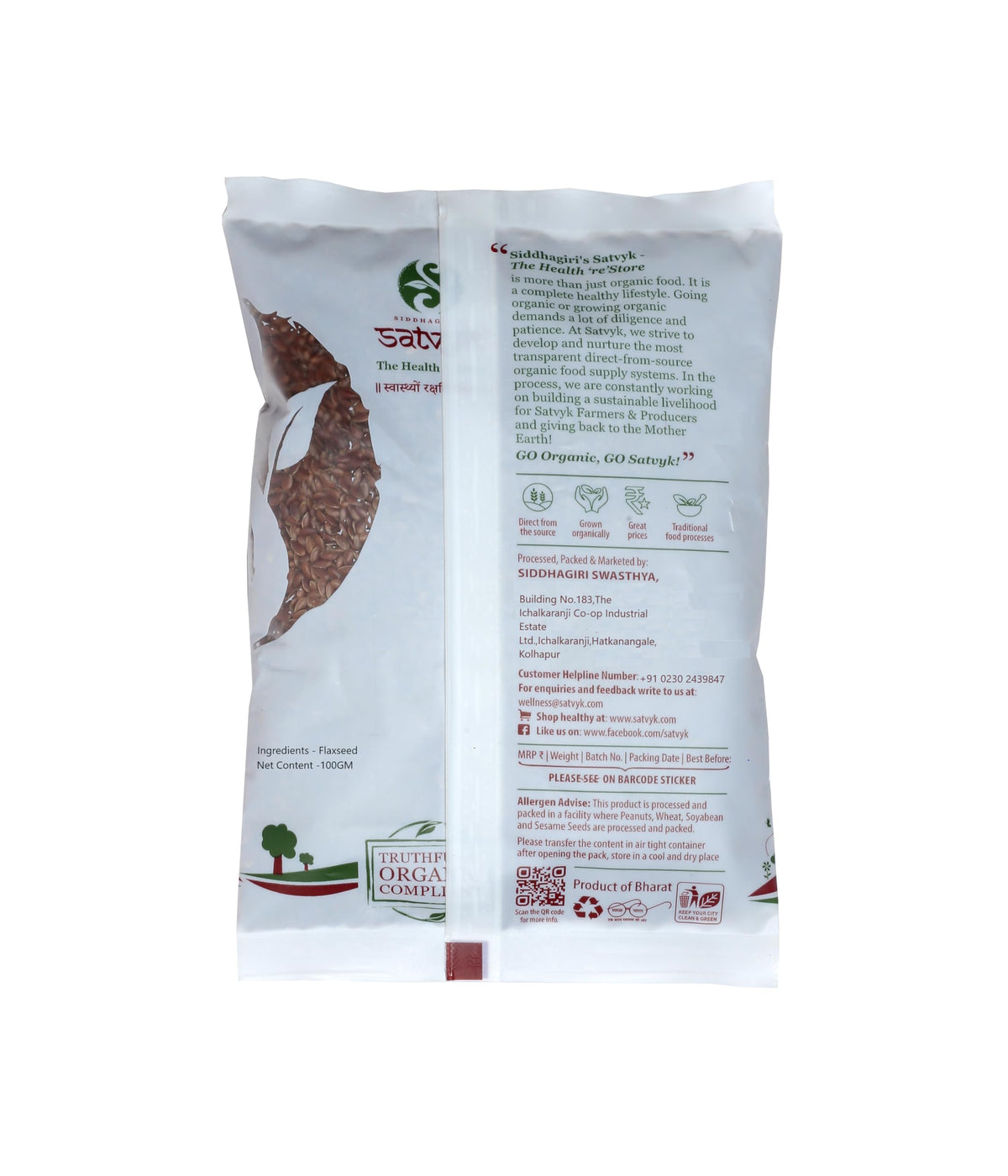 S Siddhagiris Satvyk The Health Re Store Organic Flax Seeds (100Gm) - Raw Flaxseeds | Fiber Rich | Ideal For Hair Growth | Premi