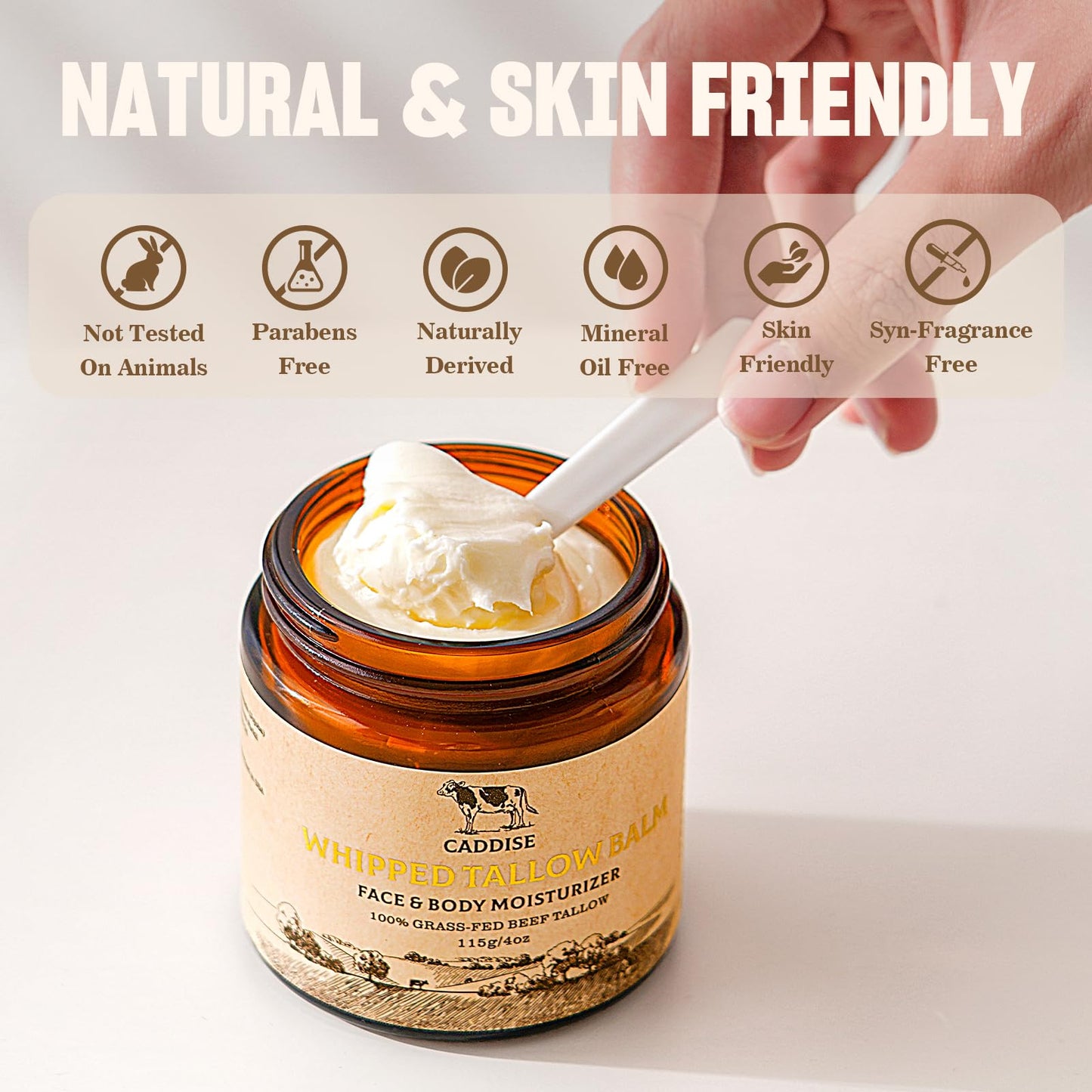 Whipped Beef Tallow for Skin-100% Grass-Fed Handmade Cream Moisturizer for Face & Body, Natural with Honey, Shea Butter, Jojoba