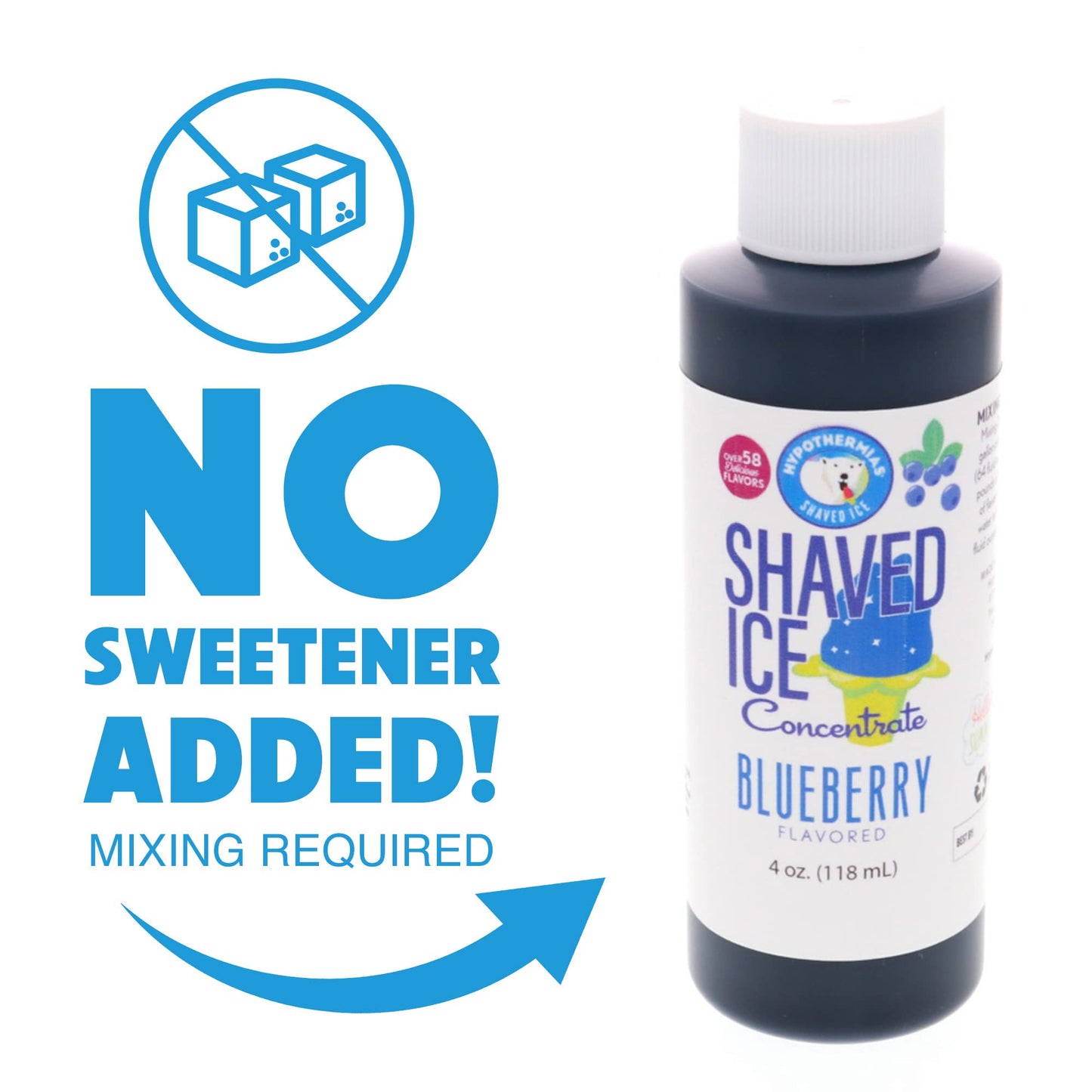 Hypothermias Shaved Ice And Snow Cone Syrup Unsweetened Flavor Concentrate - 4 Fl. Oz - Makes 1 Gallon Of Syrup - Blueberry - Mu