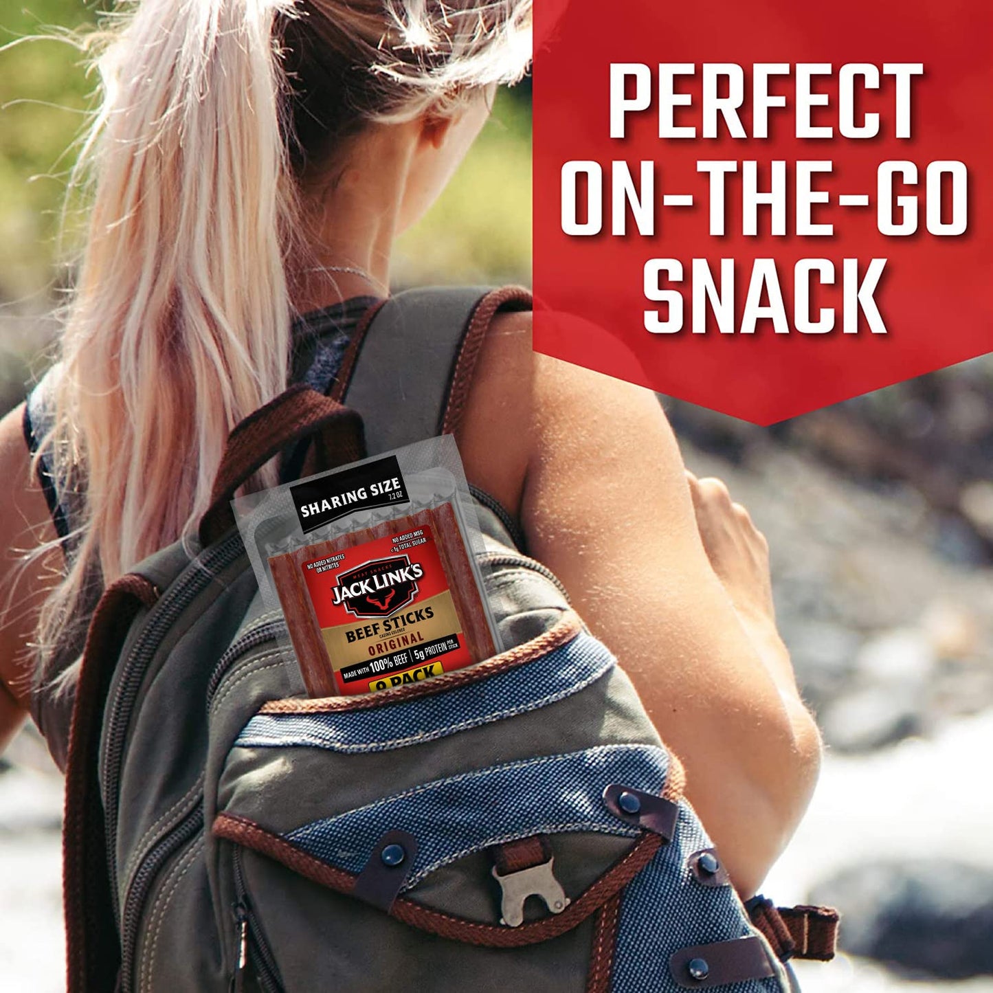 Jack Link's Beef Sticks, Original Protein Snack, 100% Beef, 7.2 Oz