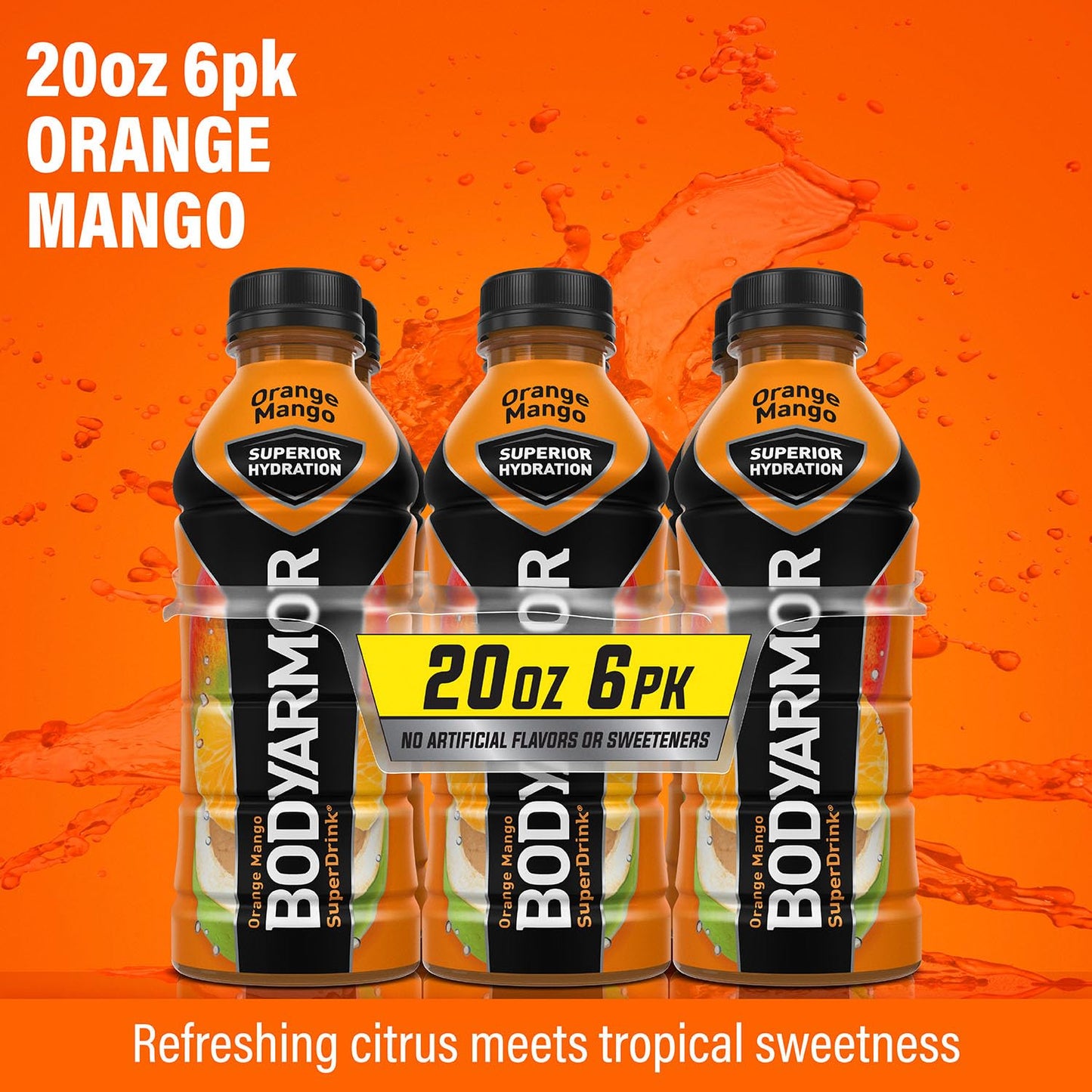 BODYARMOR Sports Drink, Orange Mango Flavor, Coconut Water Hydration, 20 Fl Oz (Pack of 6)