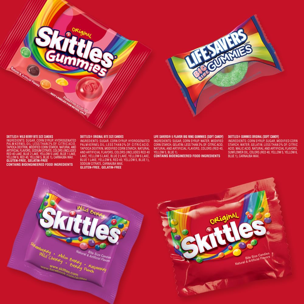 SKITTLES Original, SKITTLES Wild Berry, SKITTLES Gummies & LIFE SAVERS Gummies Nut Free Individually Wrapped Trick or Treat Hall