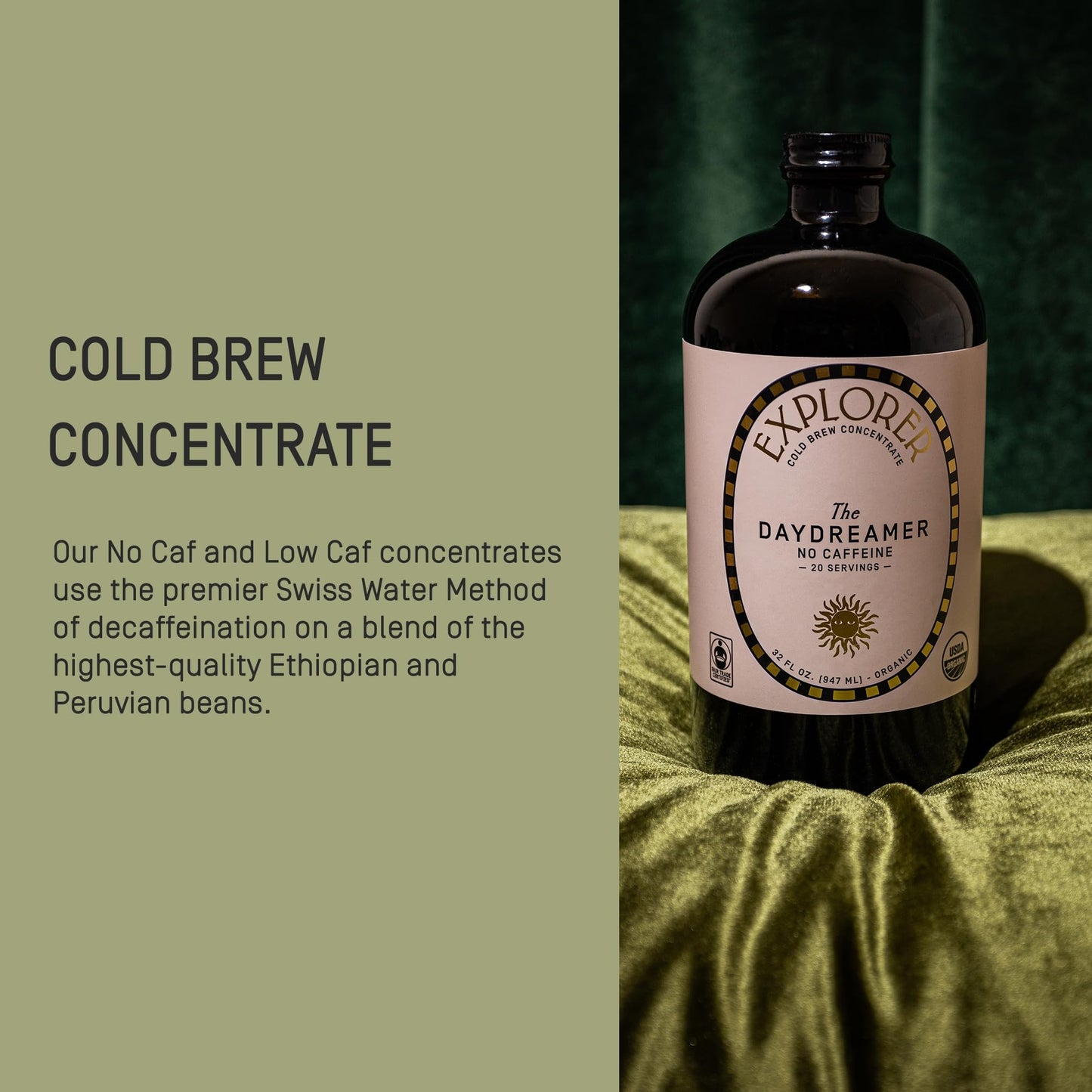 Explorer Cold Brew Organic Liquid Coffee Concentrate, Decaf, 32 fl oz, Makes 20+ Cups, Iced or Hot Drink