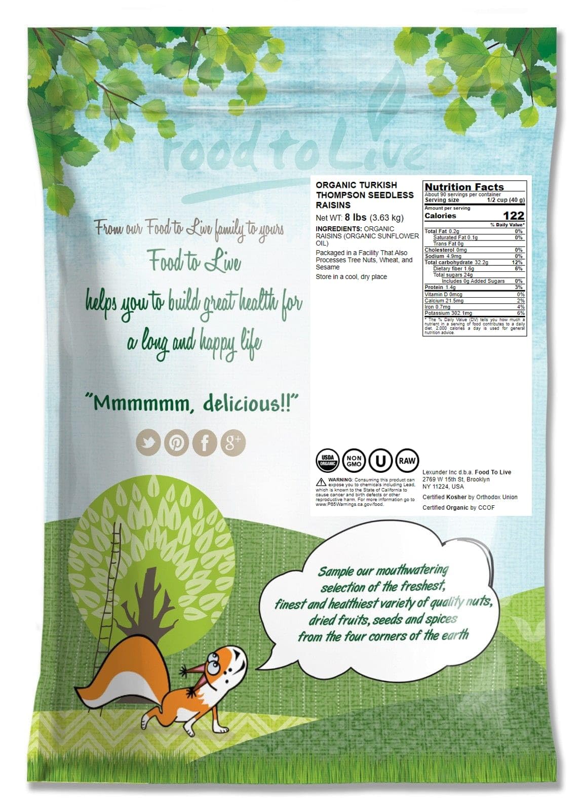 Food To Live Imported Organic Raisins, 8 Pounds - Sun Dried Thompson Seedless Select Grapes, Non-Gmo, Raw, No Sugar Added, Koshe