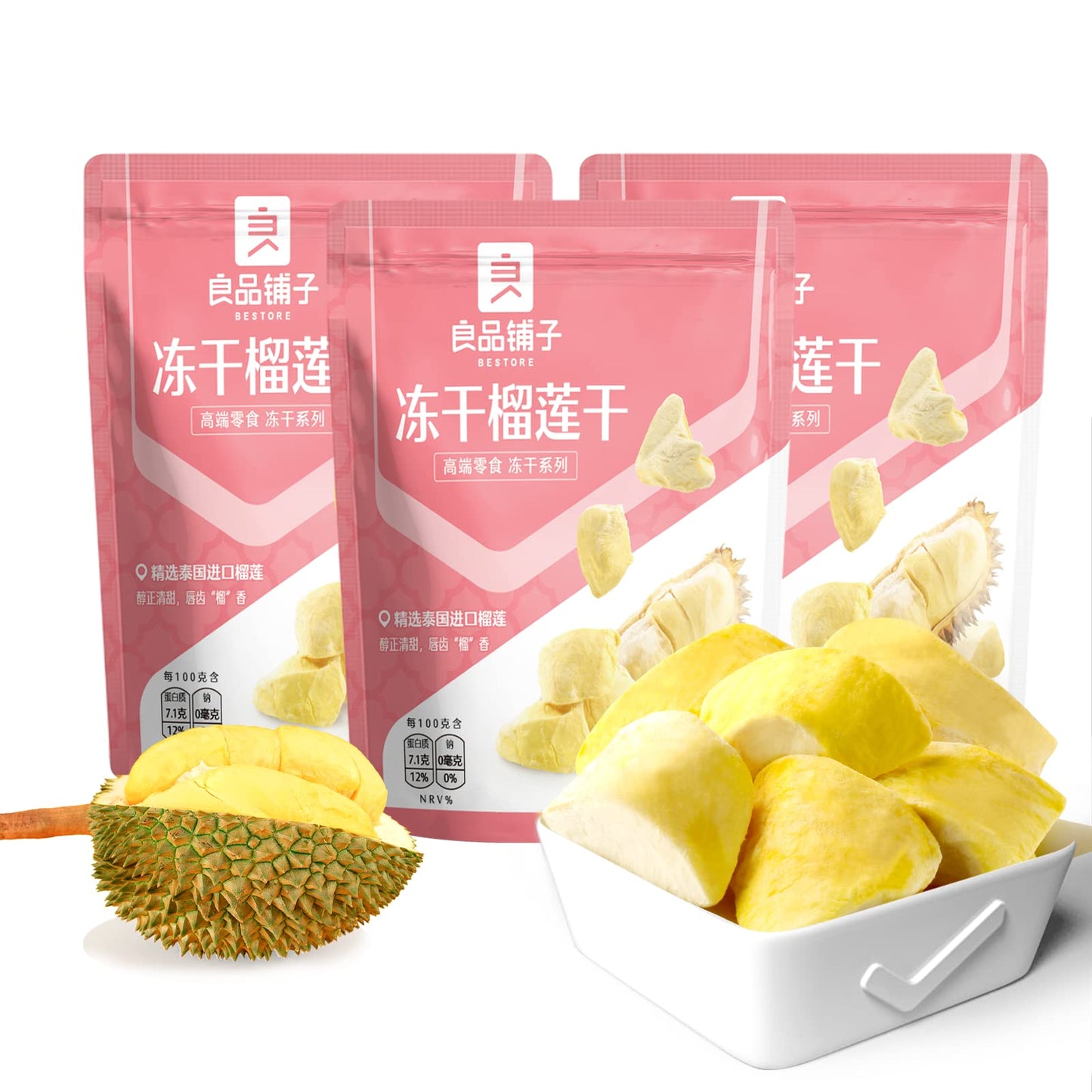 BESTORE Freeze Dried Durian Snack - Premium Thai Golden Pillow Crisp, 3 Pack, 36g, No Added Sugar, Small Size
