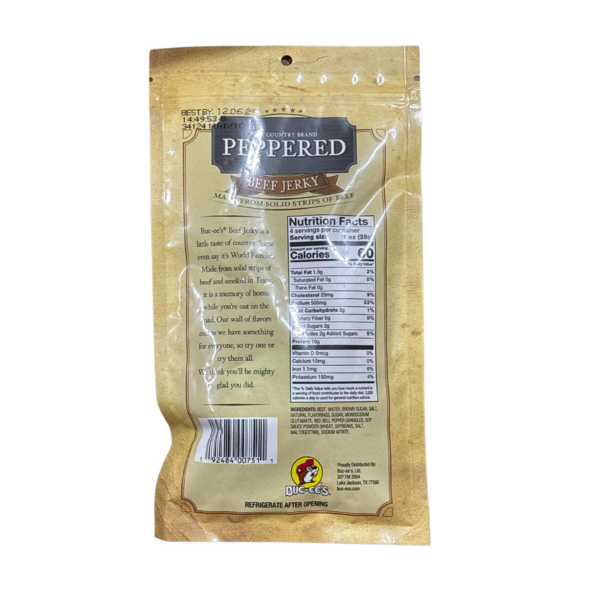 Buc-Ees Smoked Peppered Beef Jerky – 100% Lean, Dried & Tender Beef – 10G Protein Per 4 Ounce Bag For Paleo & Carnivore Diet Snacks – Perfect Meat Jerky Gift For Men & Women