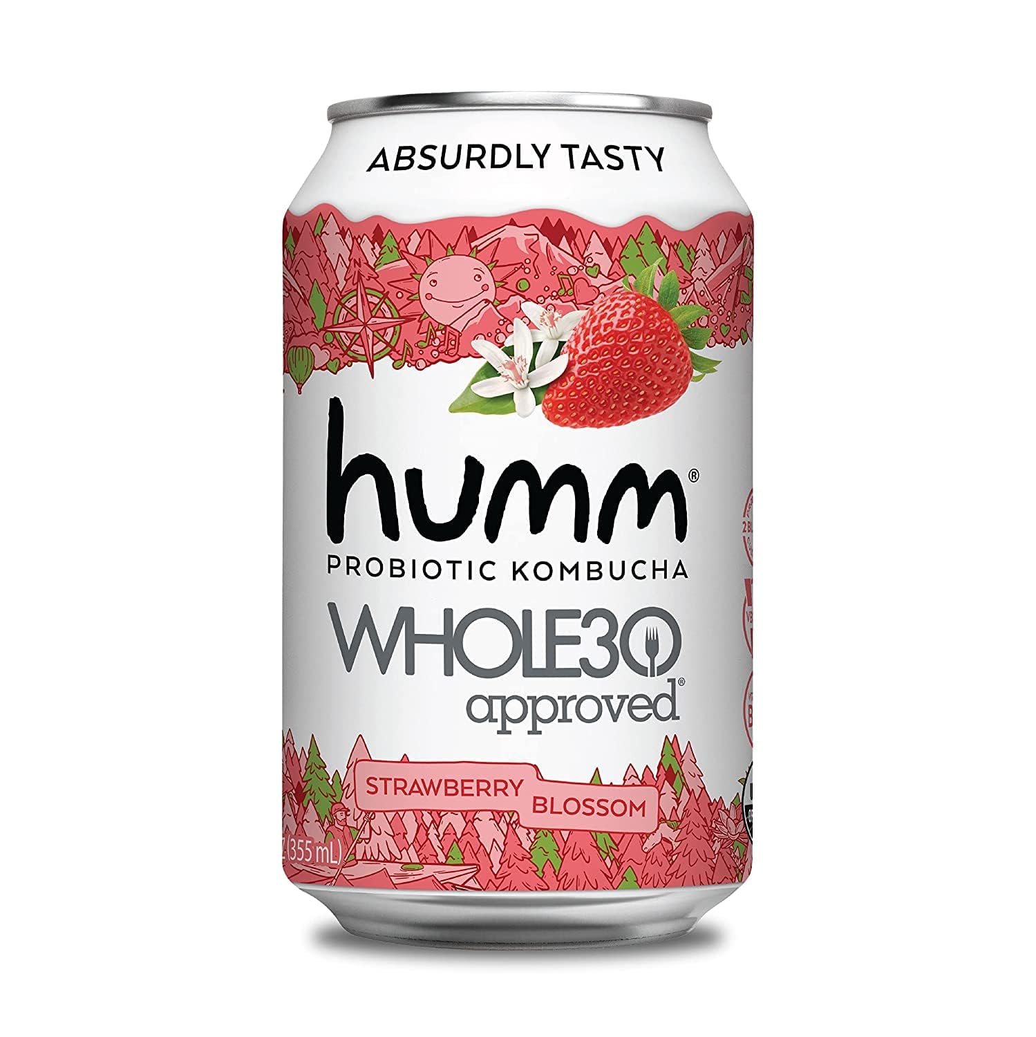 Humm Whole30 Approved Kombucha, Strawberry Blossom, Organic, Vegan & GMO Free (12 Pack)