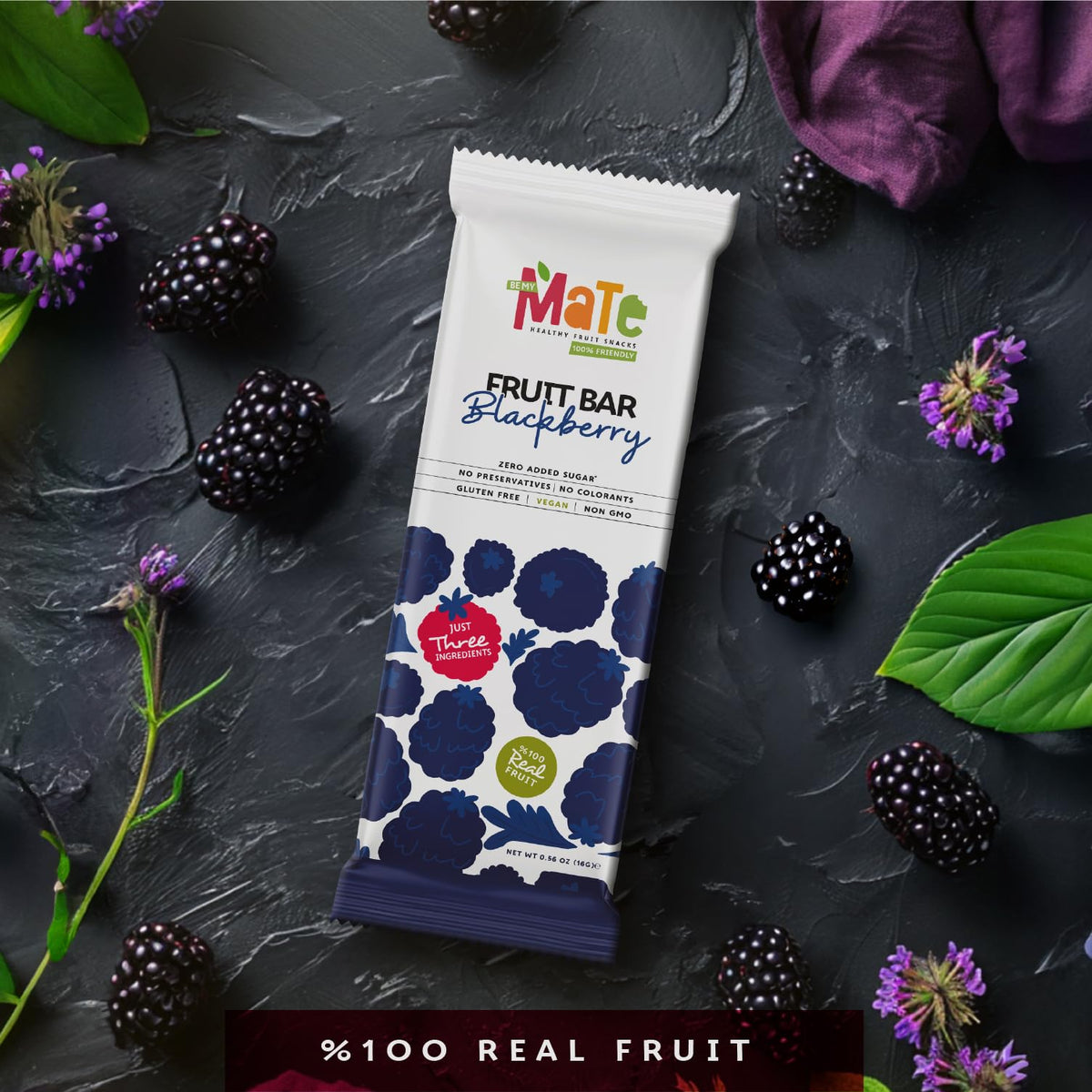 Mate Apple + Blackberry Healthy Snack, 100% Natural Real Fruit Bar & Gluten-Free & Vegan & Non Gmo & Kosher - Zero Added Sugar, No Preservatives And No Colorant - 24 Pack