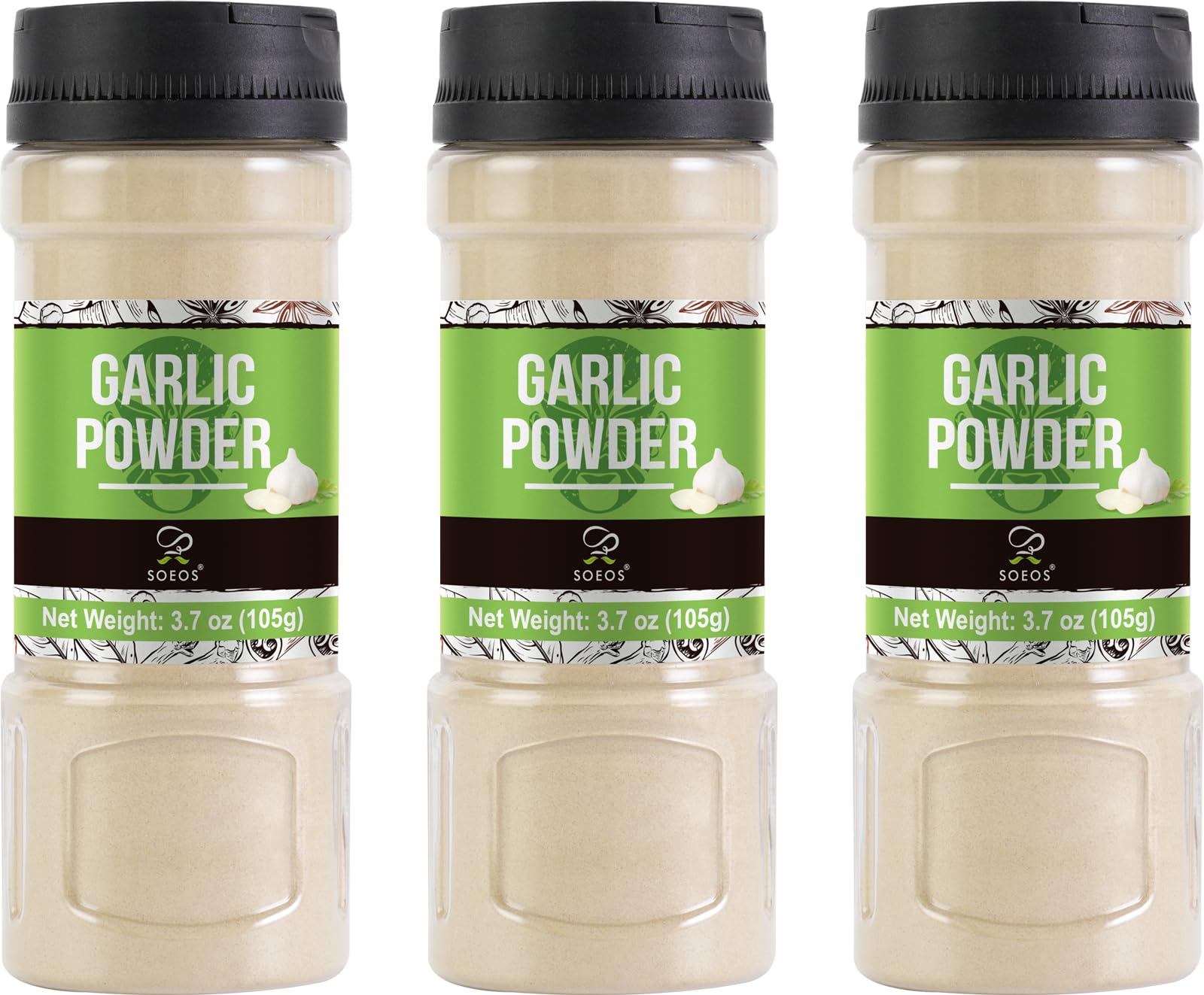 Soeos Garlic Powder  Garlic Powder Seasoning  Additive Free  Non-Gmo  Garlic Seasoning For Flavor Vegetables  Grilled Meats  Salads  Dressings And More  3.7 Ounce(Pack Of 3)