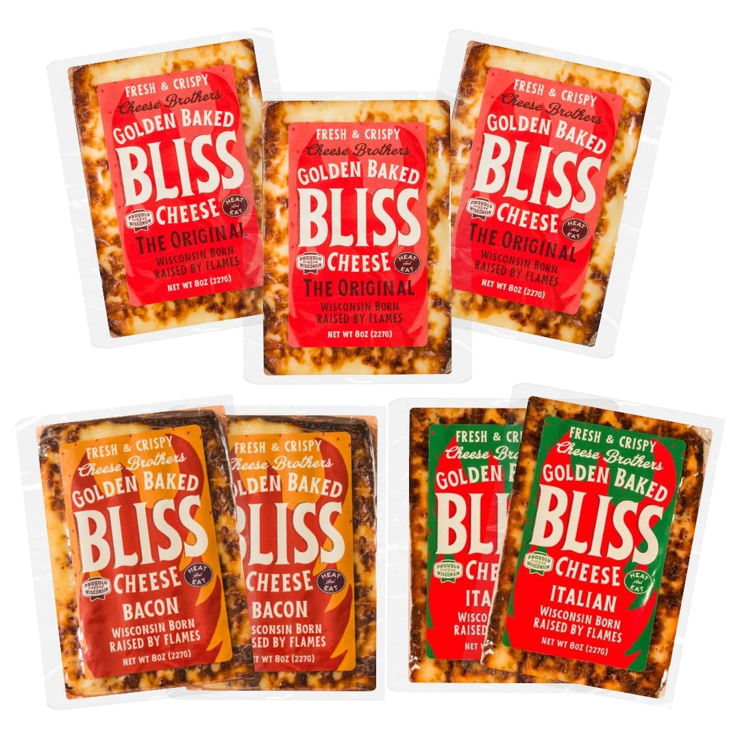 CHEESE BROTHERS INC Golden Baked Bliss Cheese Variety Pack | 7 Pack | Heat & Eat | Includes Original, Bacon, Italian