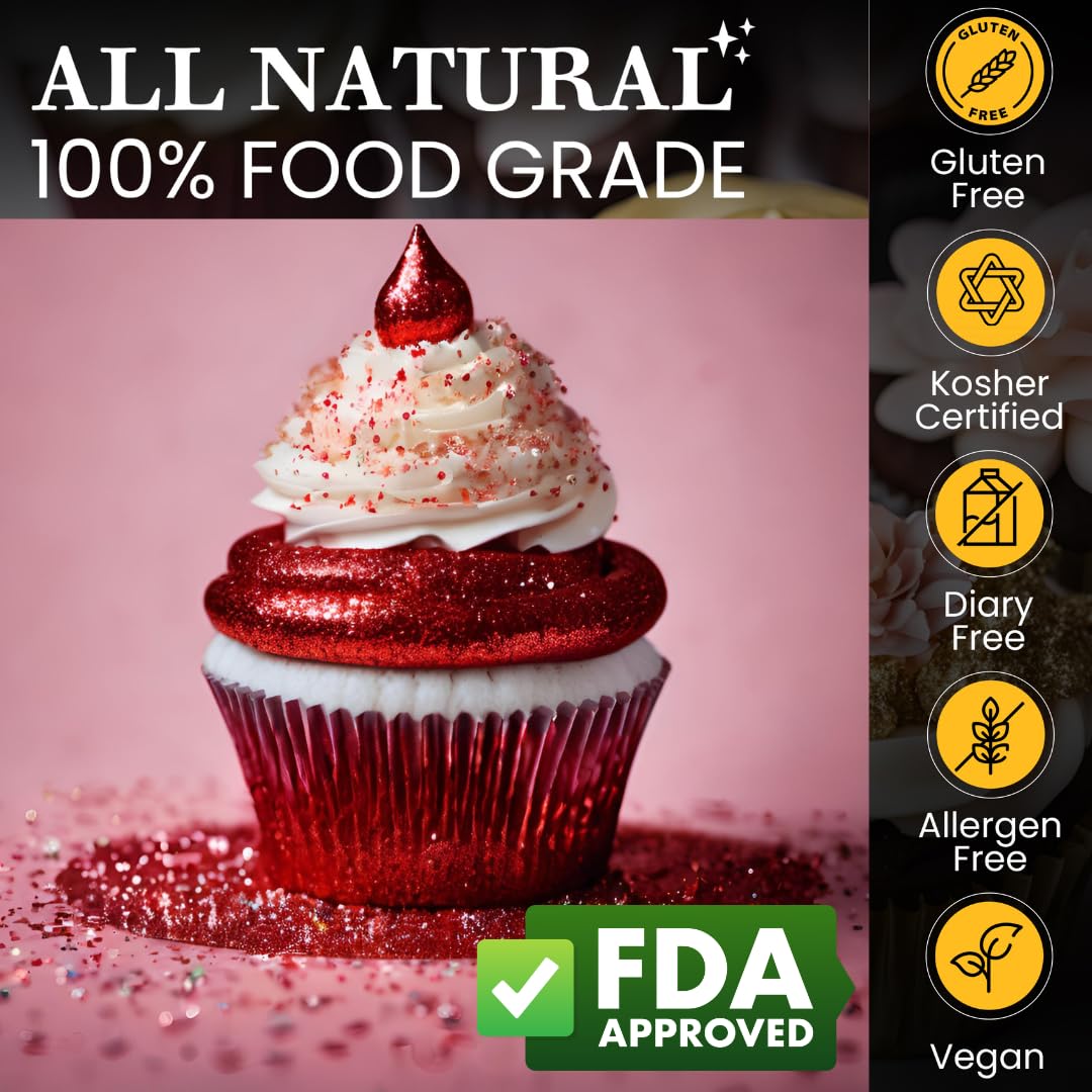 DAZZLE DUST Edible Glitter Sprinkles for Cake Decorating, Vegan, Gluten Free, 10g, Red